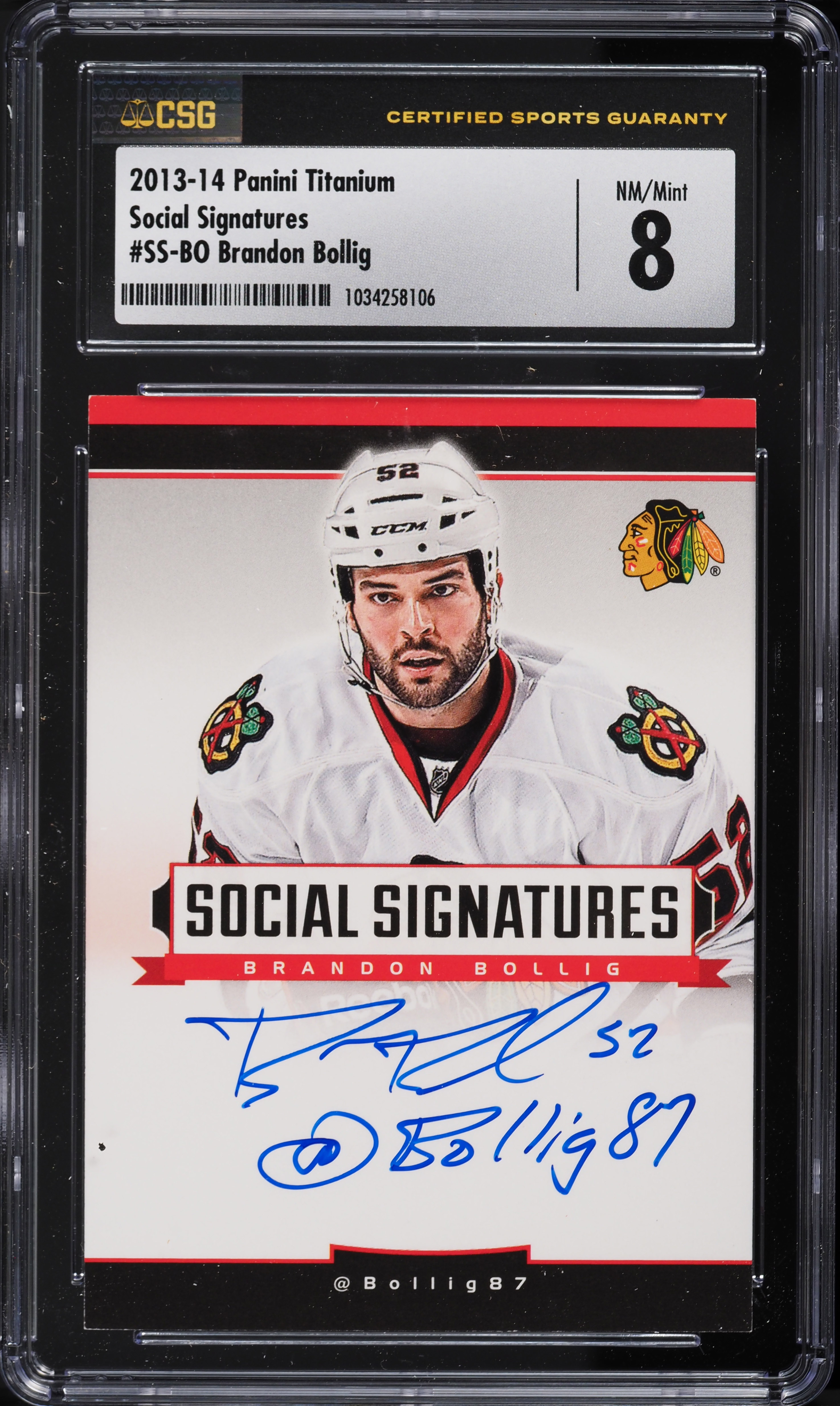 2013 Panini Titanium Social Signatures Brandon Bollig AUTO #SS-BO CSG 8 NM-MT