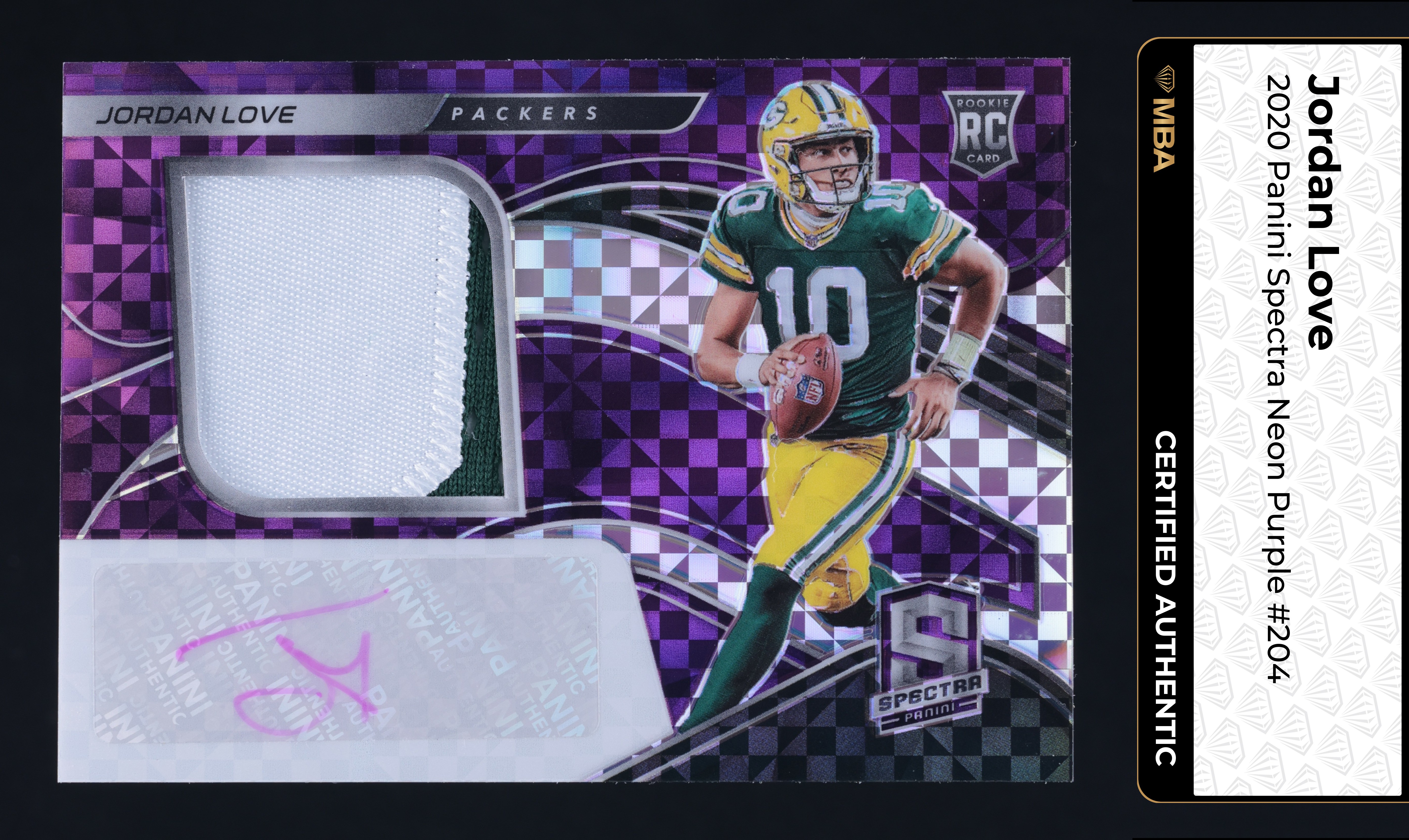2020 Panini Spectra Neon Purple Jordan Love ROOKIE PATCH AUTO /35 #204 MBA AUTH