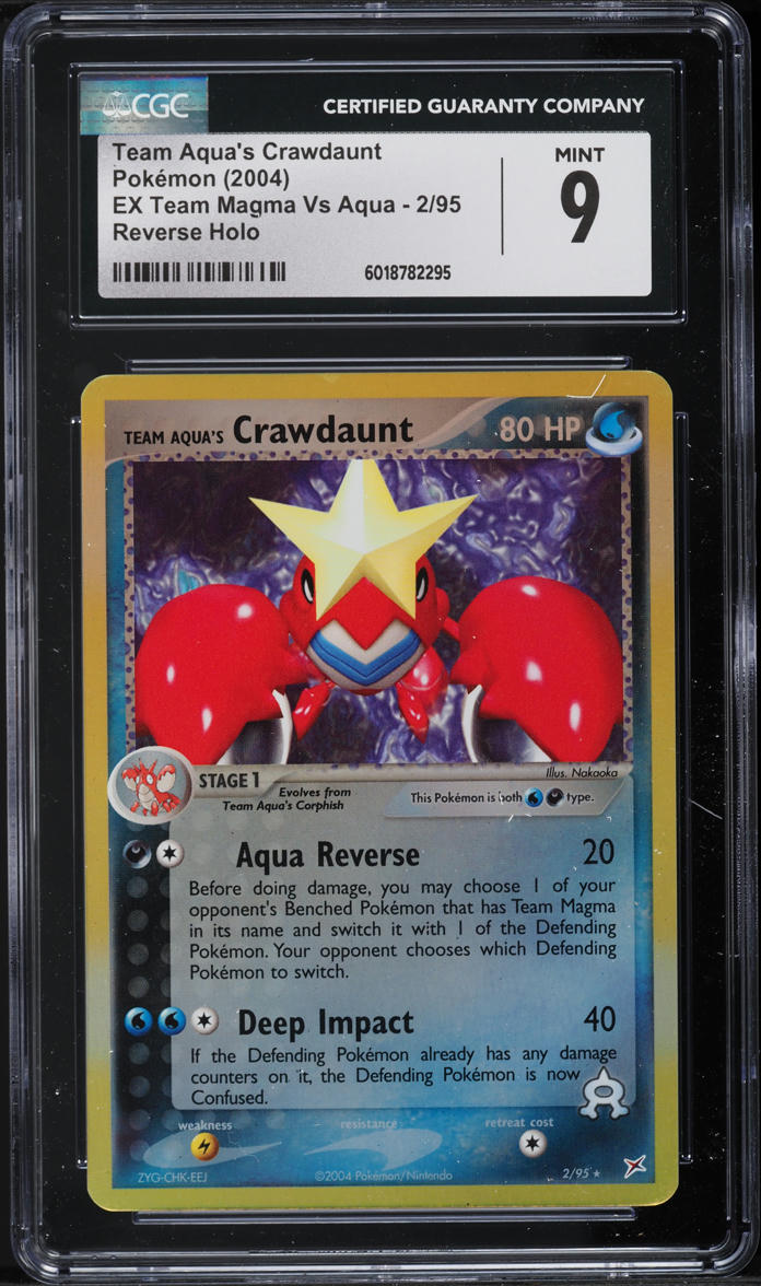 2004 Pokemon EX Team Magma Vs Aqua Reverse Holo Team Aqua's Crawdaunt #2 CGC 9