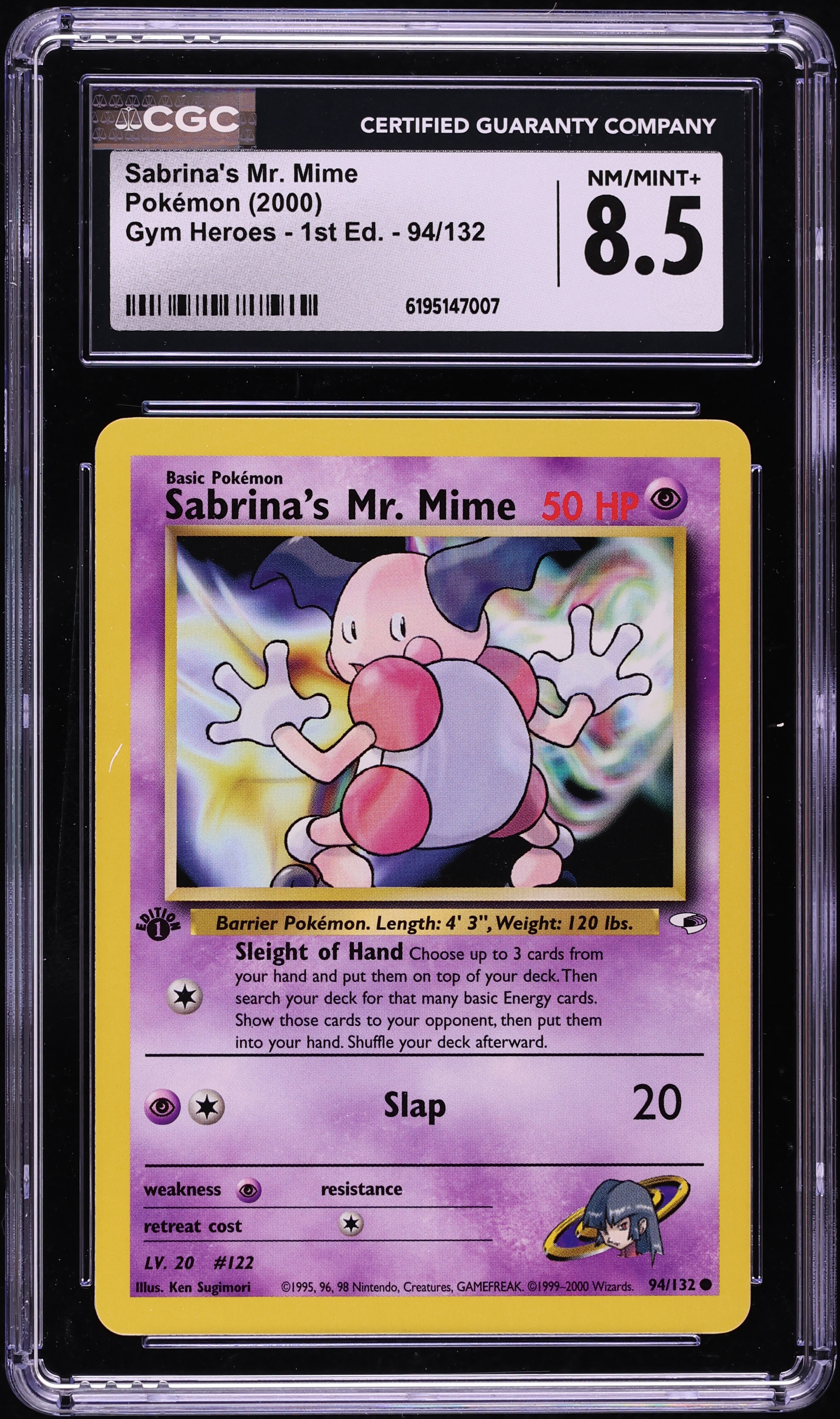 2000 Pokemon Gym Heroes 1st Edition Sabrina's Mr. Mime #94 CGC 8.5 NM-MT+