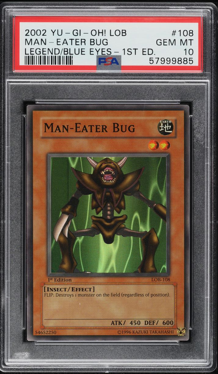 2002 Yu-Gi-Oh! Legend Of Blue Eyes 1st Edition Man-Eater Bug #LOB-108 PSA 10 GEM