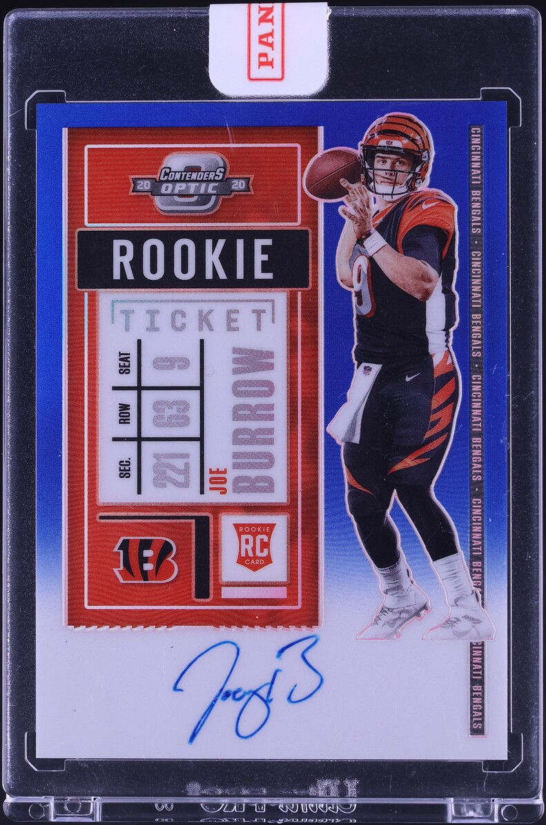 2020 Panini Contenders Optic Blue Prizm Joe Burrow ROOKIE AUTO /75 #101