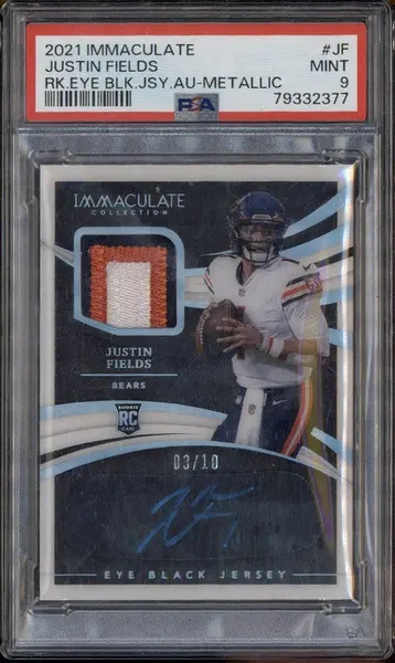 2021 Immaculate Rookie Eye Black Jersey Metallic Justin Fields RC Auto /10 PSA 9