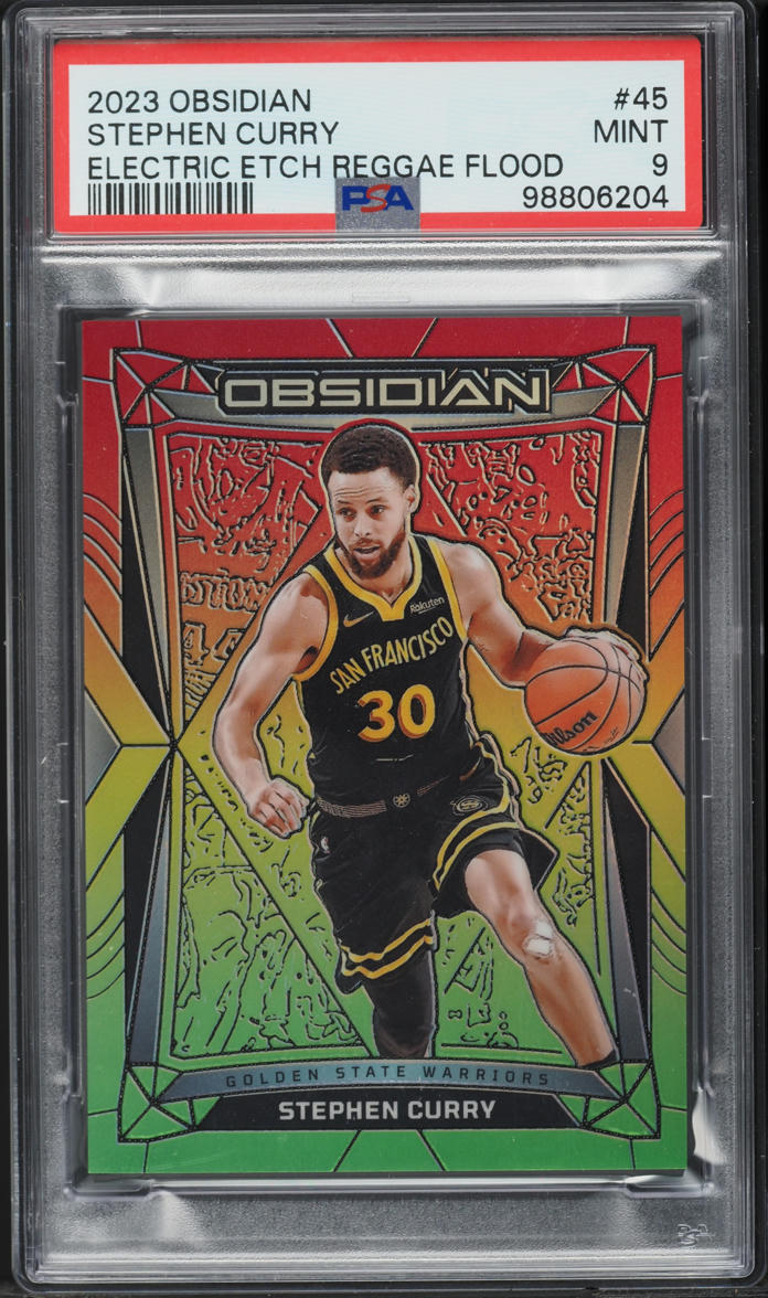 2023 Panini Obsidian Electric Etch Reggae Flood Stephen Curry /75 #45 PSA 9 MINT