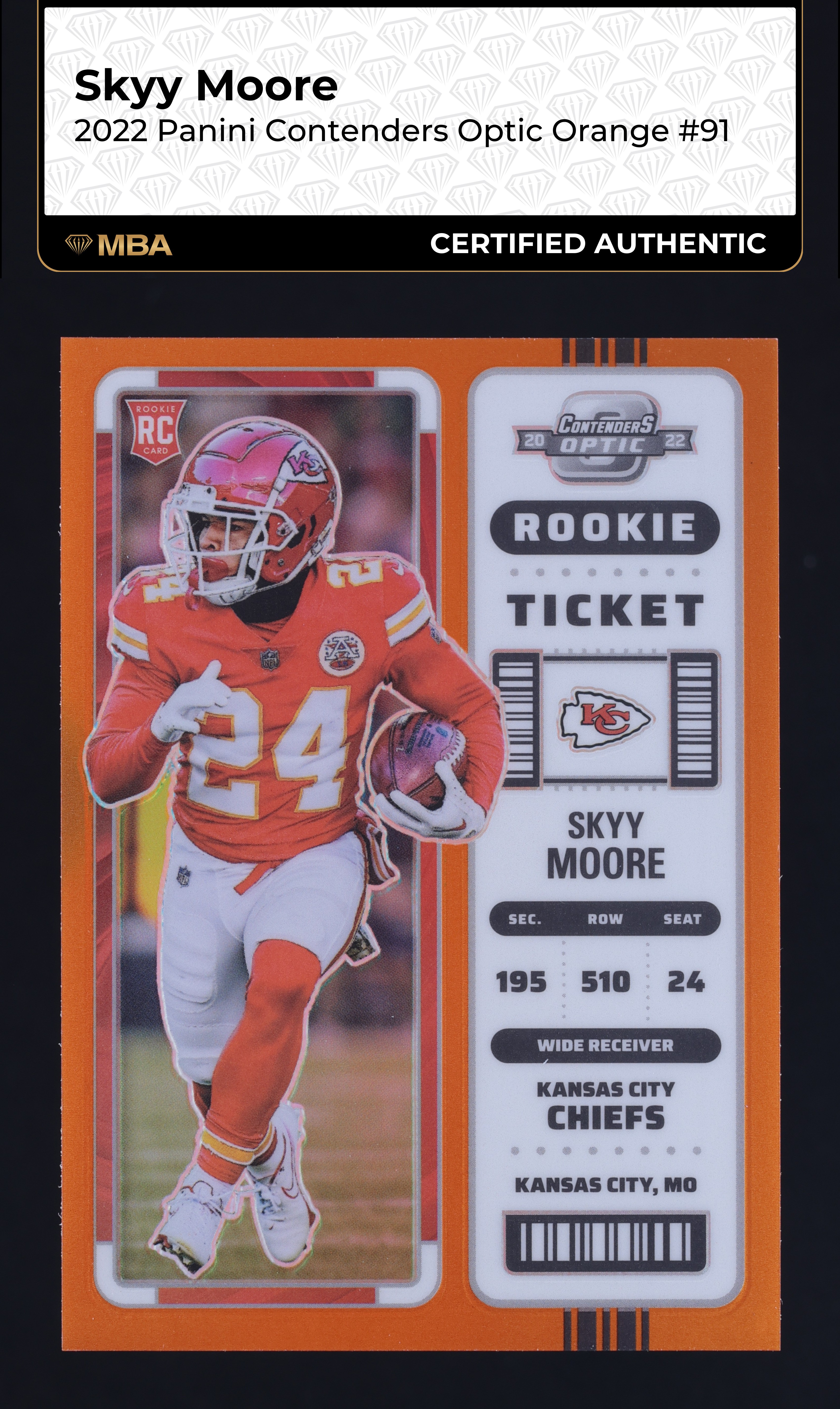 2022 Panini Contenders Optic Orange Skyy Moore ROOKIE /50 #91 MBA AUTH