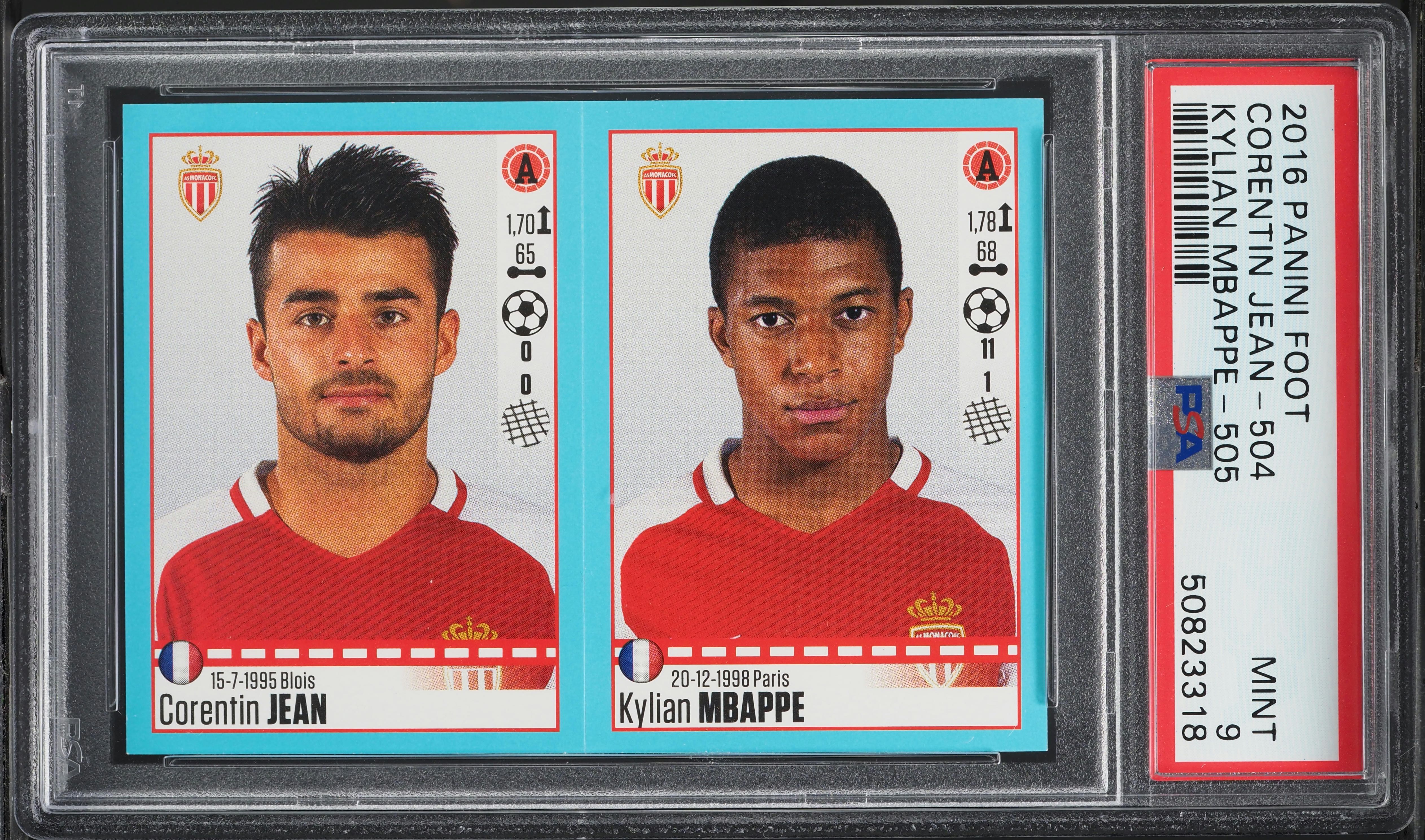 2016 Panini Foot Corentin Jean & Kylian Mbappe ROOKIE #504/505 PSA 9 MINT