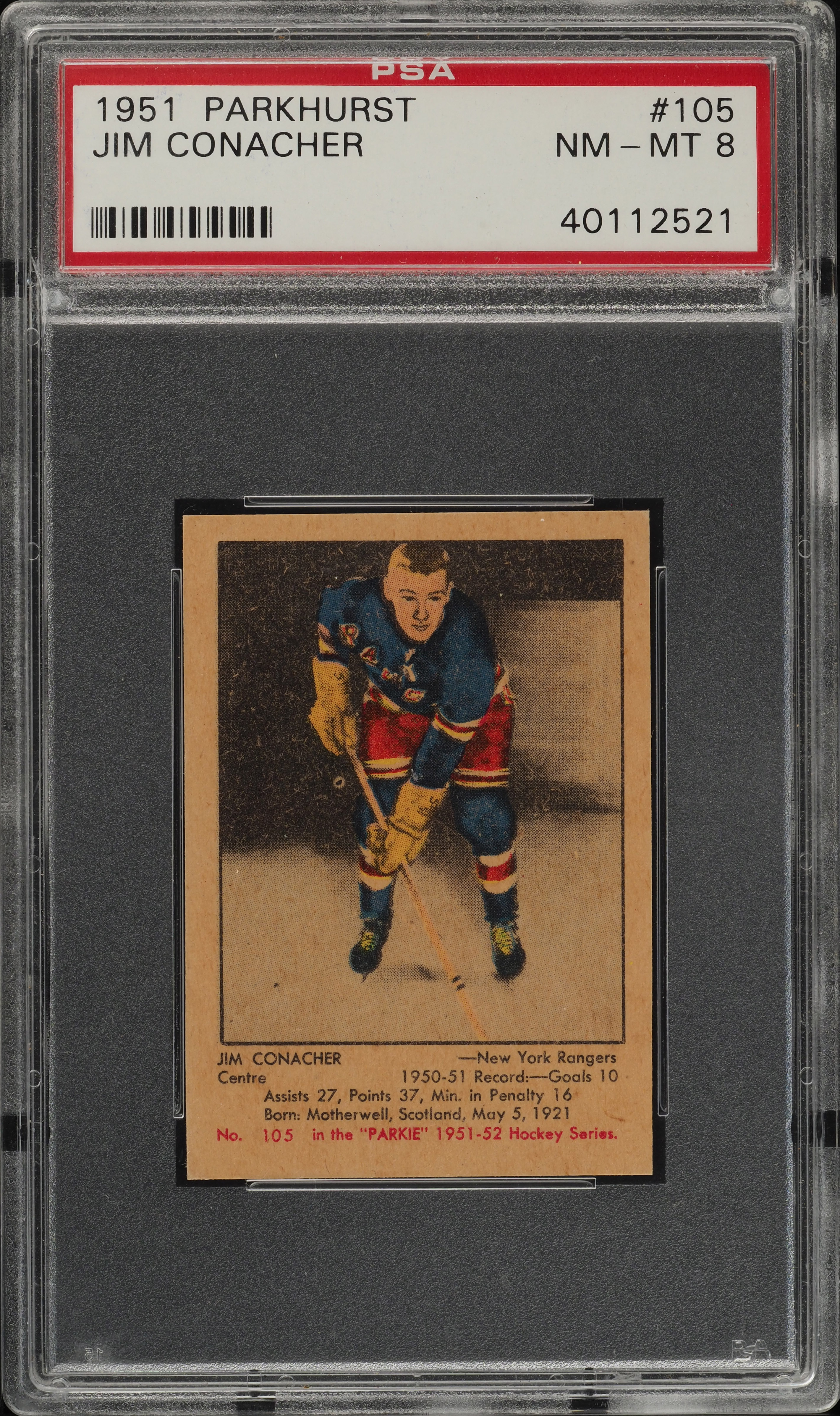 1951 Parkhurst Jim Conacher #105 PSA 8 NM-MT
