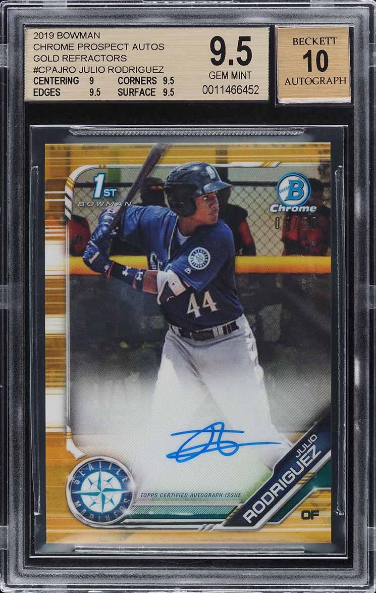 2019 Bowman Chrome Gold Refractor Julio Rodriguez ROOKIE AUTO /50 BGS 9.5 GEM