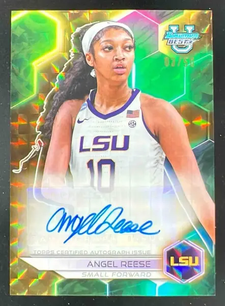 2023-24 Bowman Best University Geometric Gold Refractor Angel Reese Auto /50