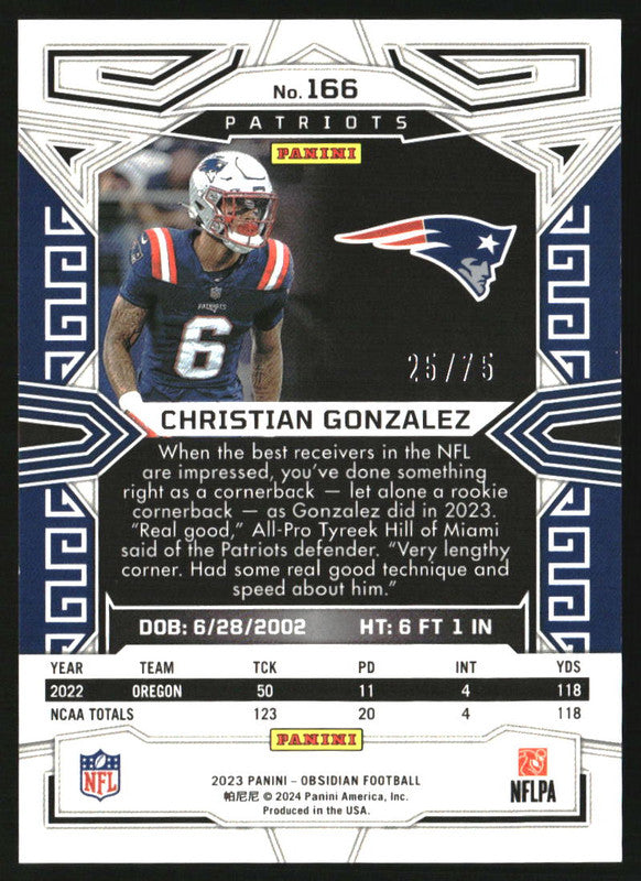 2023 Panini Obsidian Electric Etch Purple #166 Christian Gonzalez RC /75