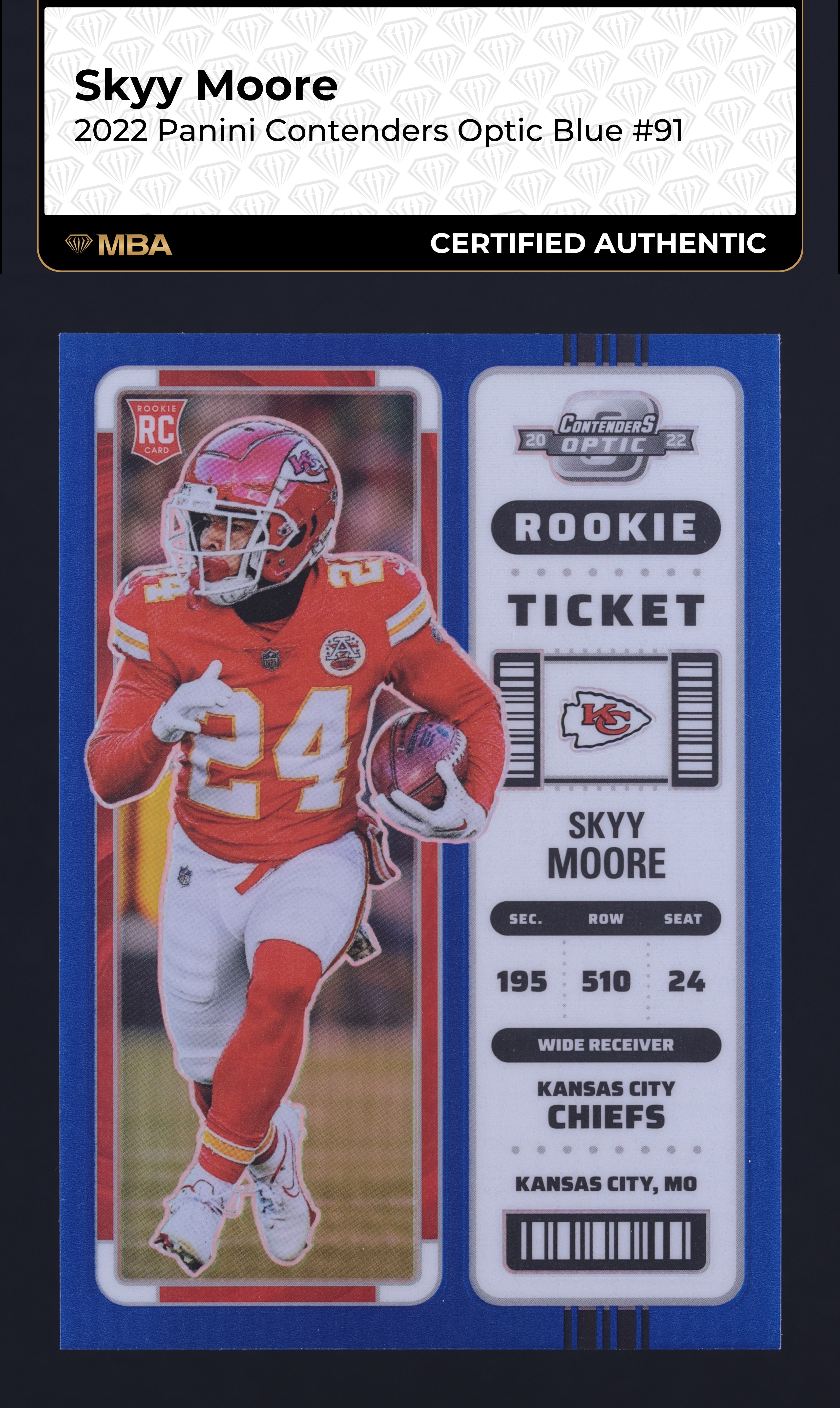 2022 Panini Contenders Optic Blue Skyy Moore ROOKIE /99 #91 MBA AUTH