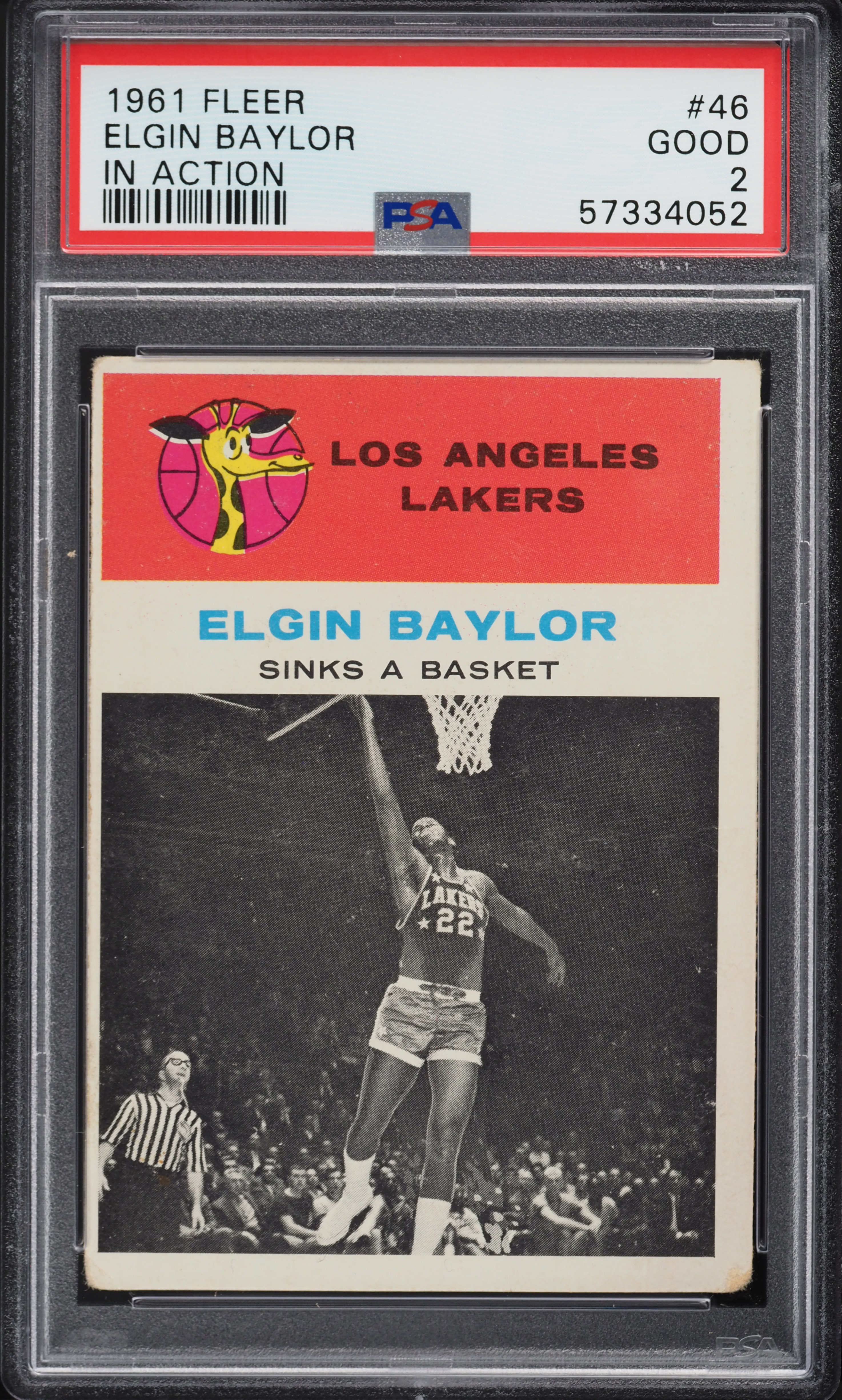 1961 Fleer Basketball Elgin Baylor ROOKIE, IN ACTION #46 PSA 2 GD