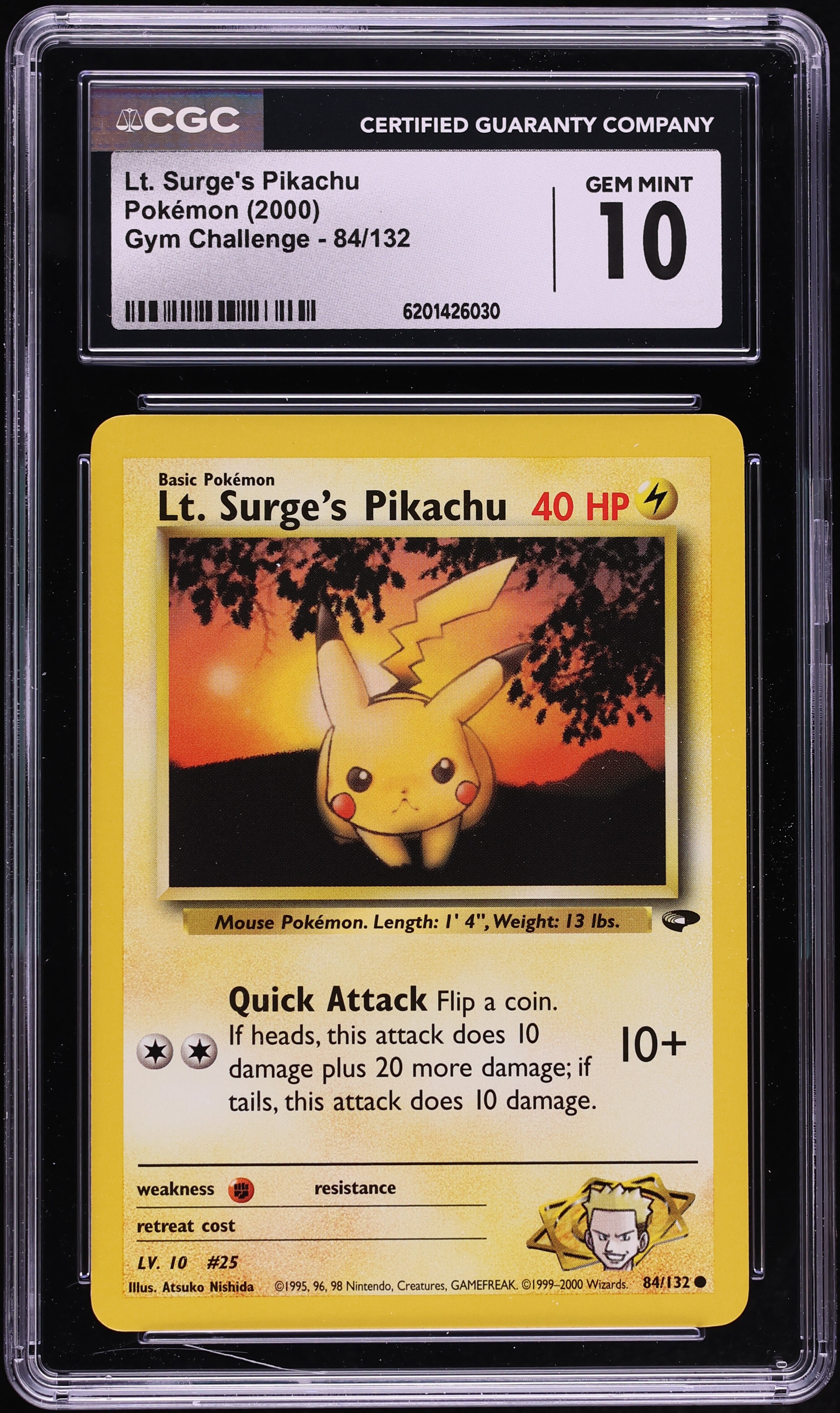 2000 Pokemon Gym Challenge Lt. Surge's Pikachu #84 CGC 10 GEM MINT