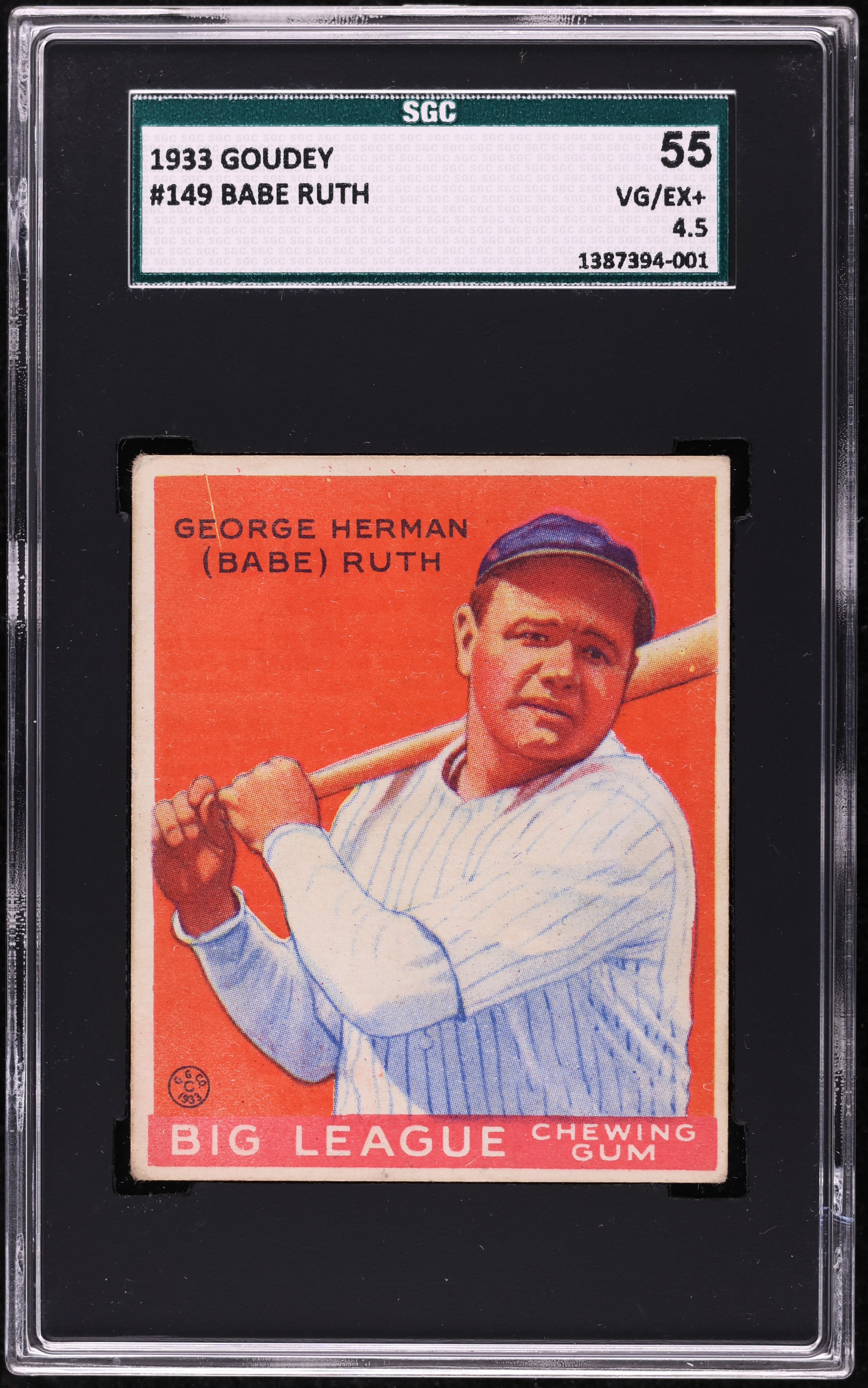 1933 Goudey Babe Ruth #149 SGC 4.5 VGEX+