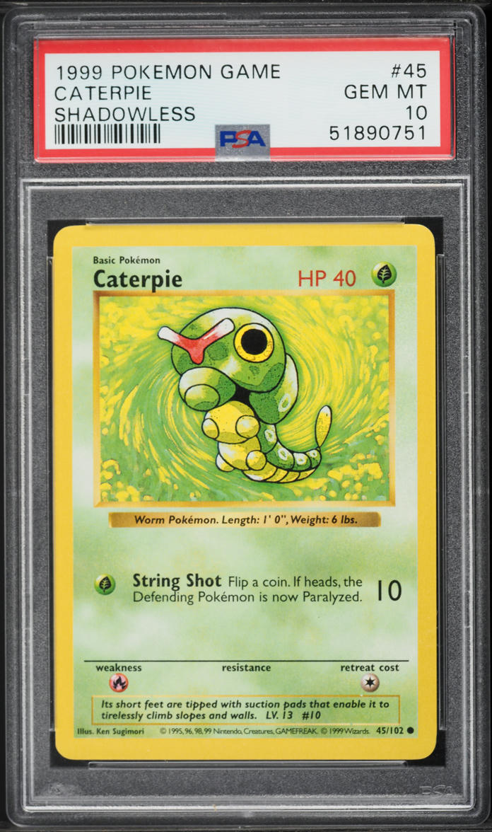 1999 Pokemon Base Set Shadowless Caterpie #45 PSA 10 GEM MINT