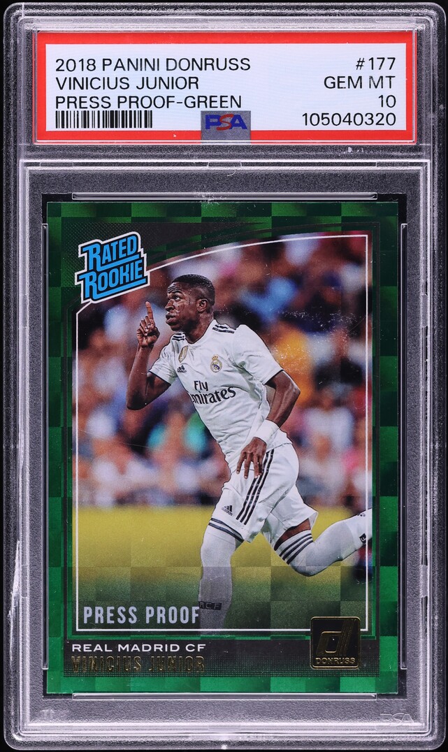 2018 Donruss Press Proof Green Vinicius Junior ROOKIE #177 PSA 10 GEM MINT