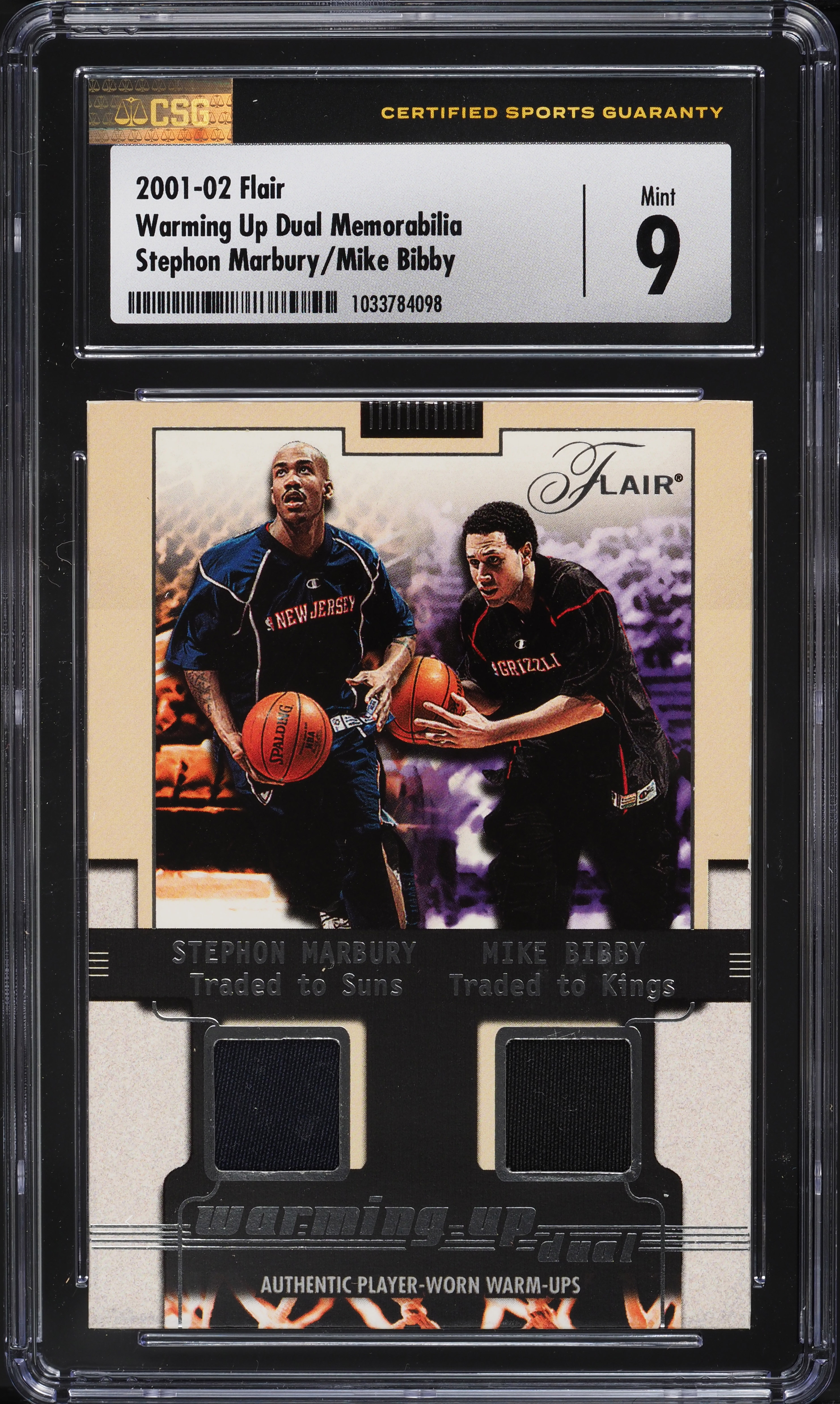 2001 Flair Warming Up Dual Memorabilia Stephon Marbury Mike Bibby PATCH CSG 9