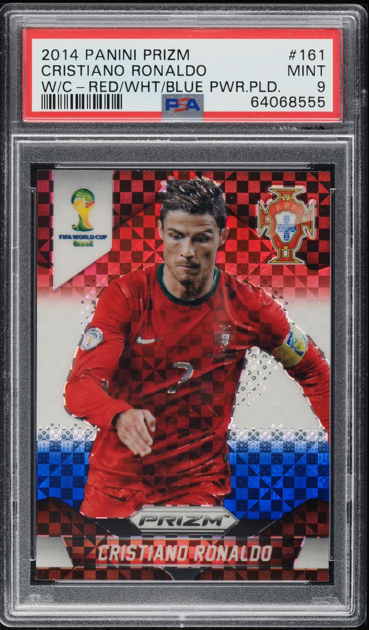 2014 Panini Prizm World Cup Red White Blue Power Plaid Cristiano Ronaldo PSA 9