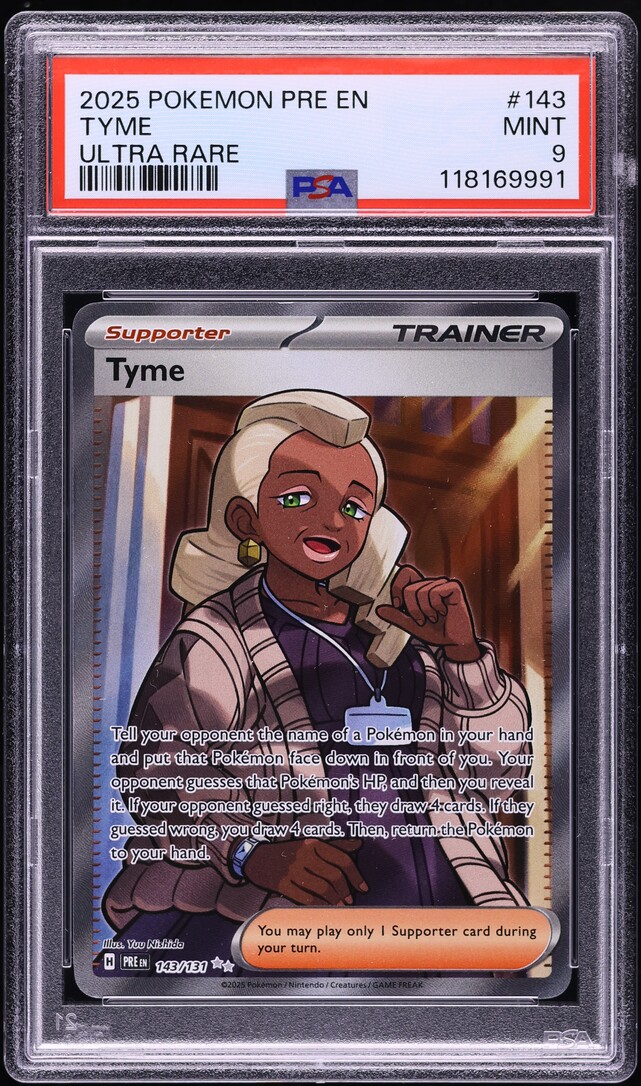 2025 Pokemon Scarlet & Violet Prismatic Evolutions Full Art Tyme #143 PSA 9 MINT