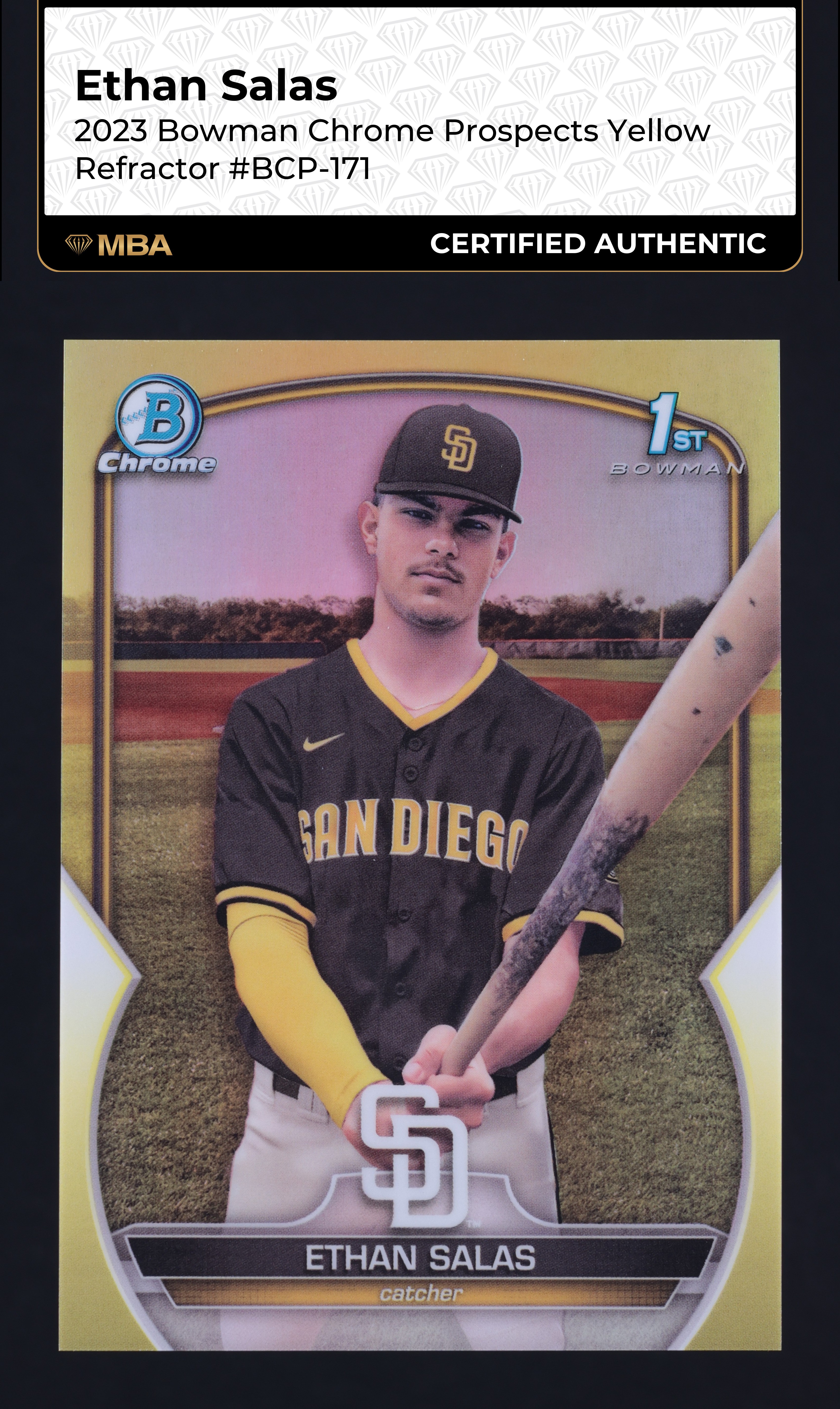 2023 Bowman Chrome Yellow Refractor Ethan Salas ROOKIE /75 #BCP-171 MBA AUTH