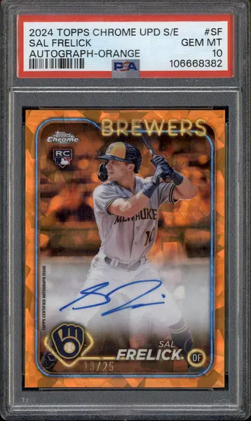 2024 Topps Chrome Sapphire  Auto Orange #SF Sal Frelick RC /25 PSA 10