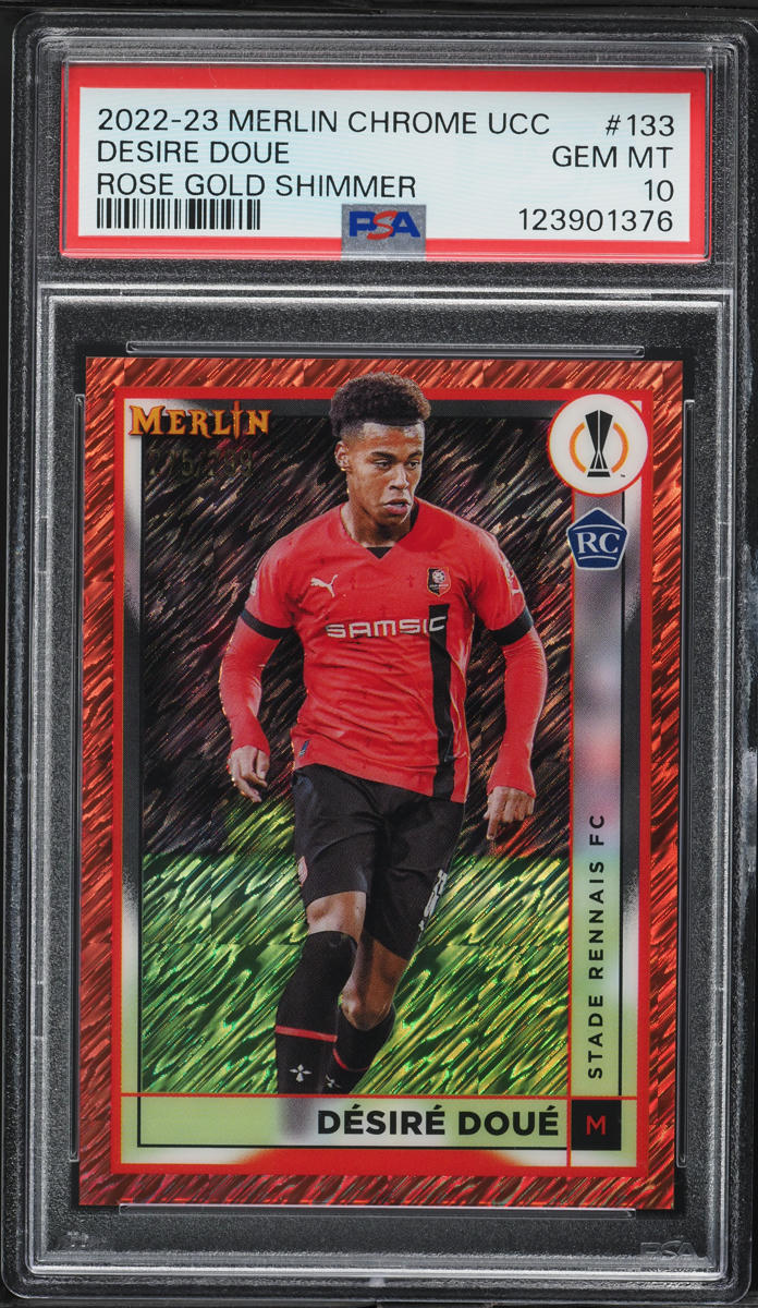 2022 Topps Merlin UEFA Rose Gold Shimmer Desire Doue ROOKIE /299 #133 PSA 10 GEM