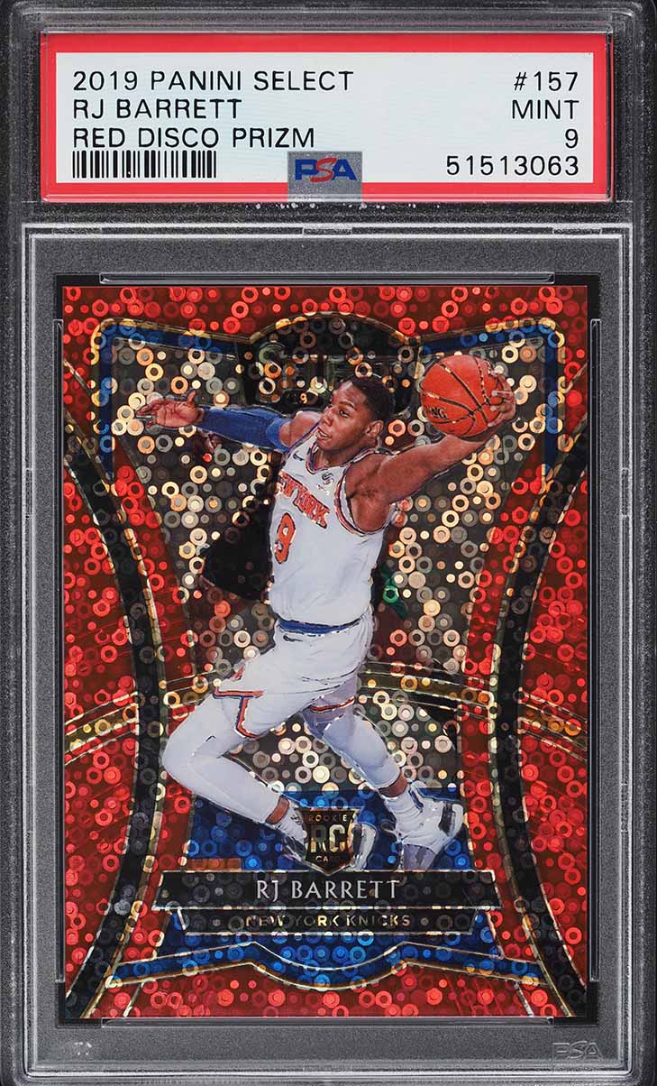 2019 Select Premier Level Red Disco Prizm RJ Barrett ROOKIE /49 #157 PSA 9 MINT