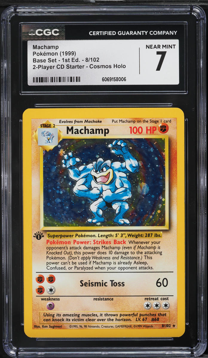 1999 Pokemon Base Set 1st Edition CD Starter Cosmos Holo Machamp #8 CGC 7 NRMT
