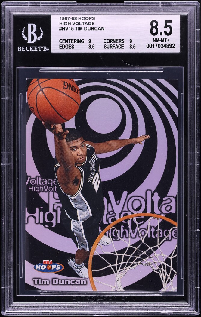 1997 Hoops High Voltage Tim Duncan ROOKIE #HV15 BGS 8.5 NM-MT+