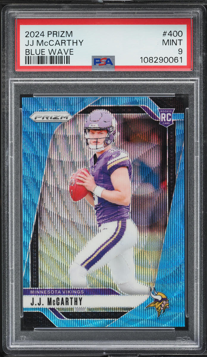 2024 Panini Prizm Blue Wave JJ McCarthy ROOKIE /230 #400 PSA 9 MINT