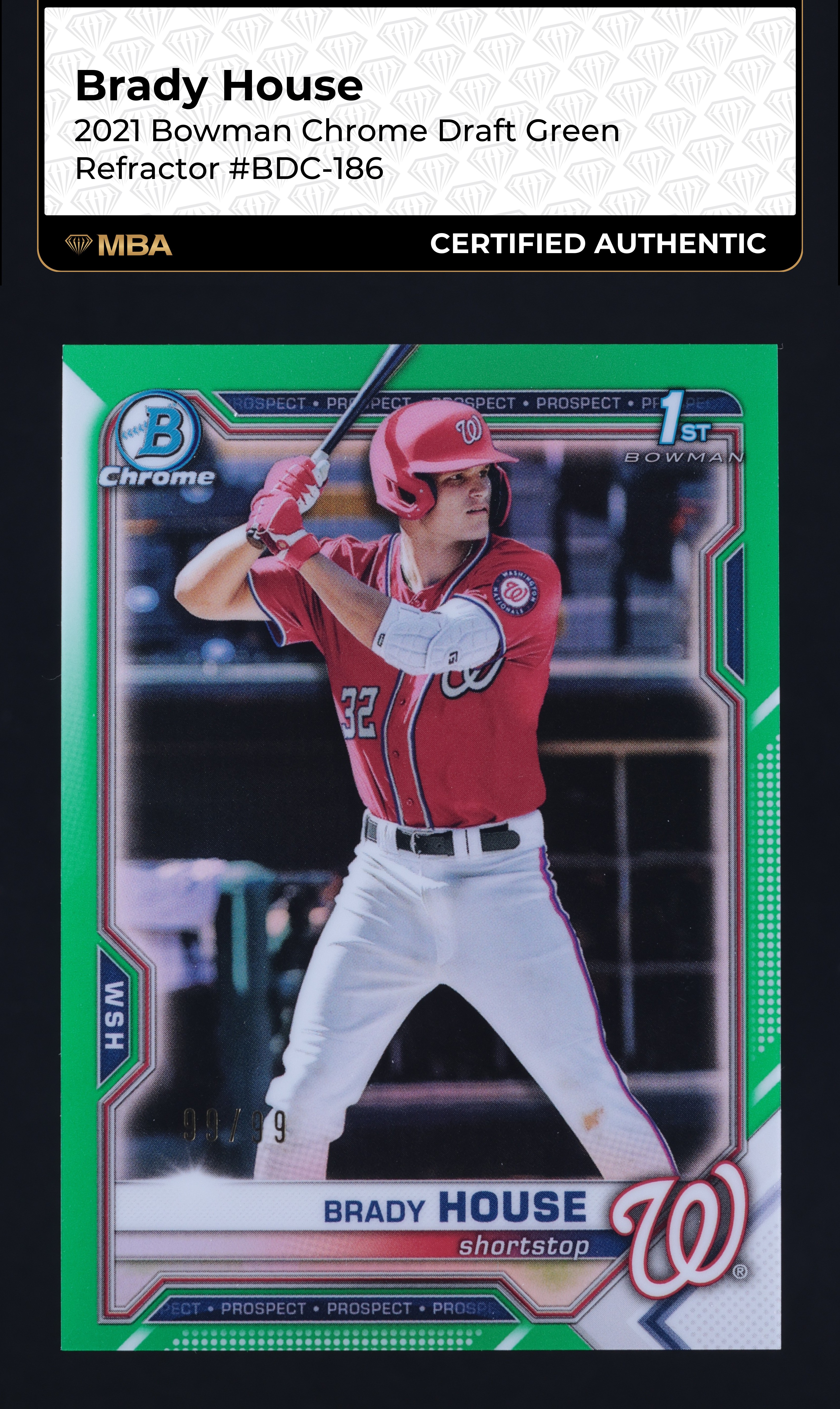 2021 Bowman Chrome Green Refractor Brady House PROSPECT 99/99 #BDC-186 MBA AUTH