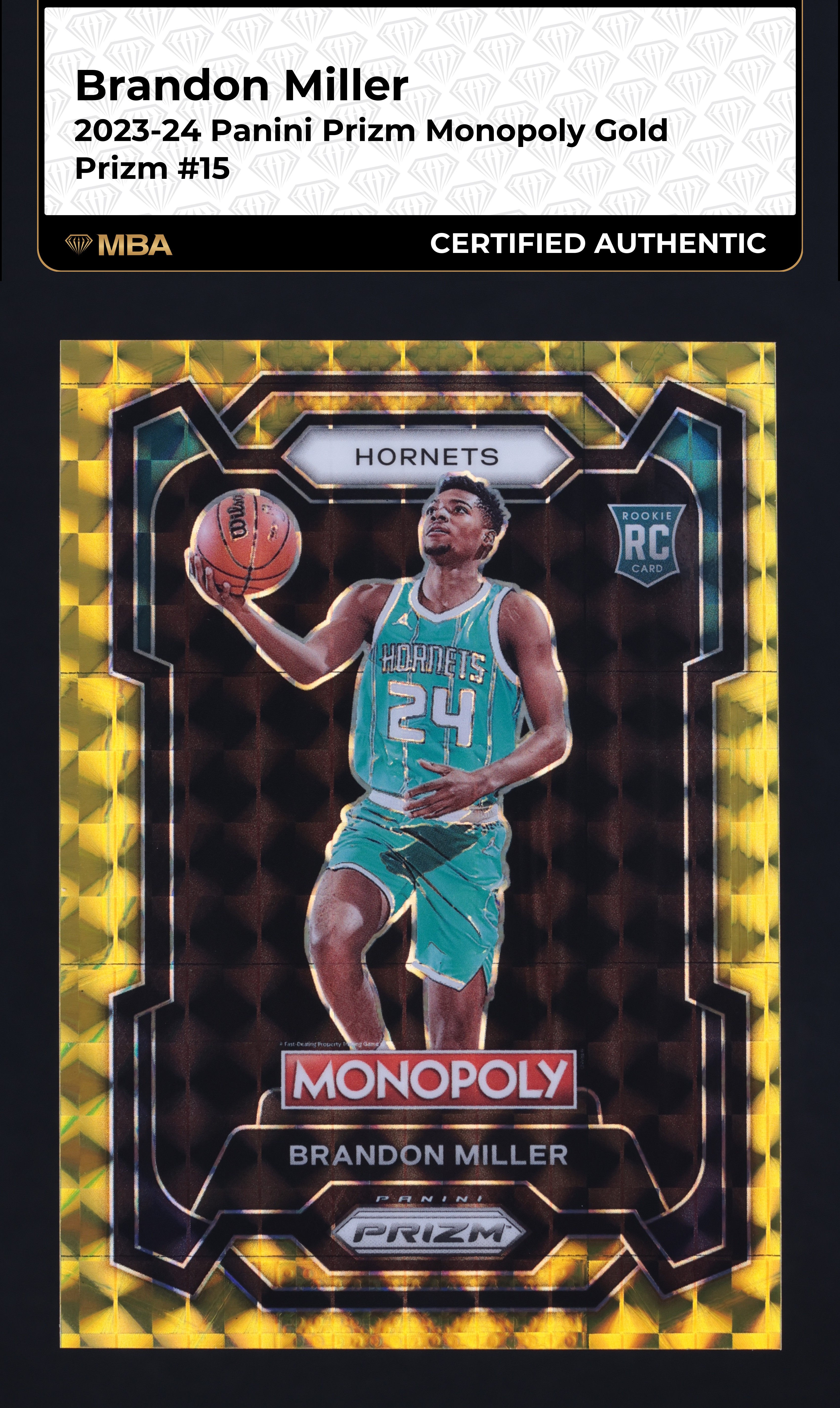 2023 Panini Prizm Monopoly Gold Brandon Miller ROOKIE /49 #15 MBA AUTH