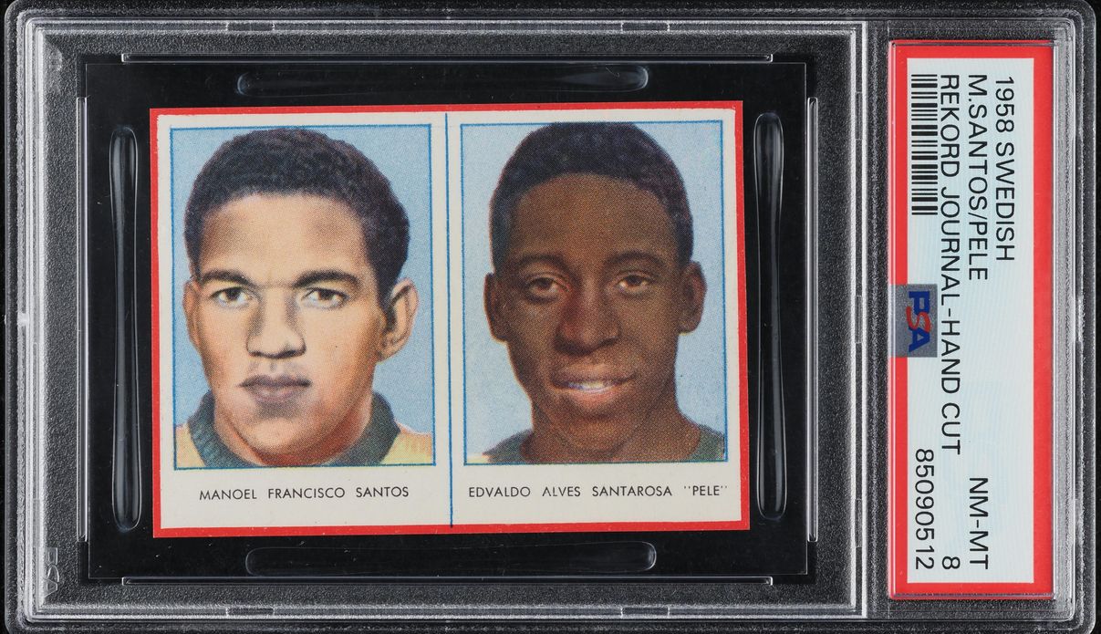 1958 Swedish Rekord Journal Manoel Francisco Santos & Pele ROOKIE PSA 8 NM-MT