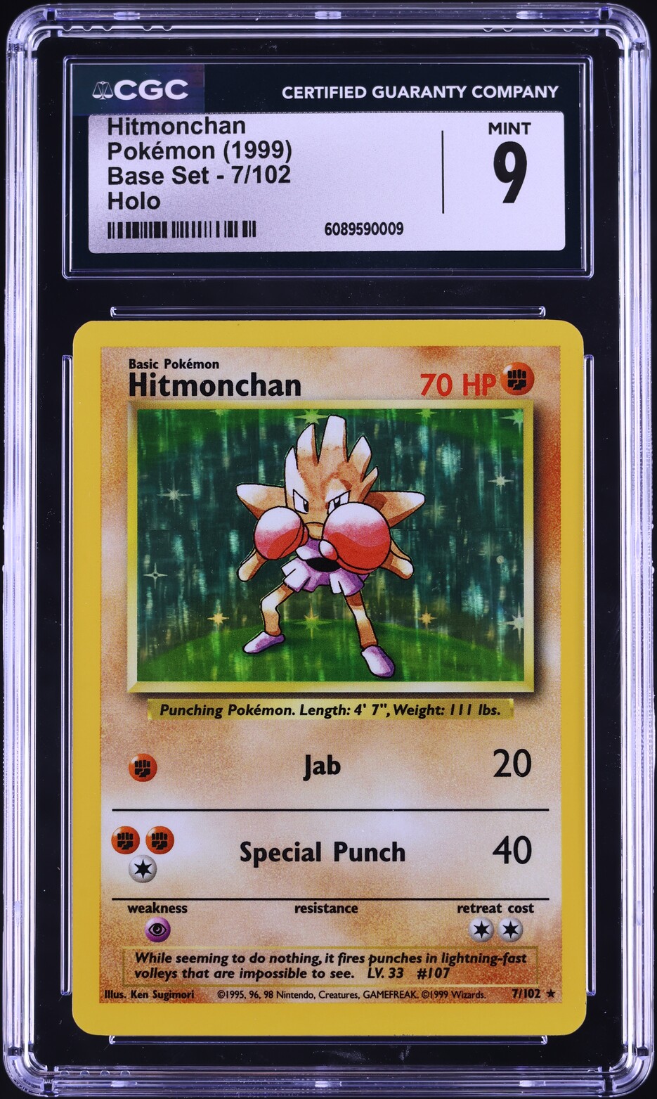 1999 Pokemon Base Set Holo Hitmonchan #7 CGC 9 MINT