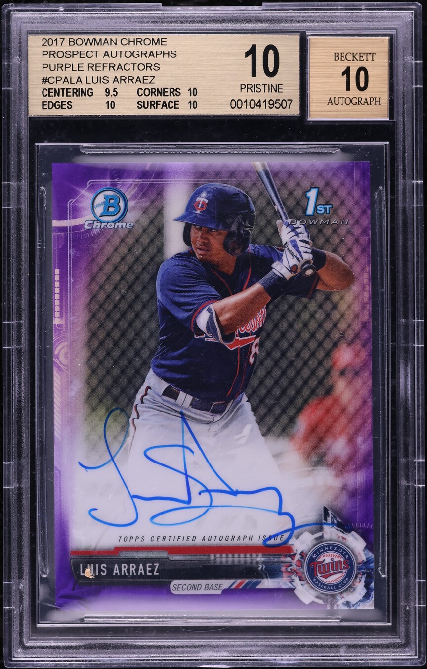 2017 Bowman Chrome Purple Refractor Luis Arraez PROSPECT AUTO /250 #CPALA BGS 10