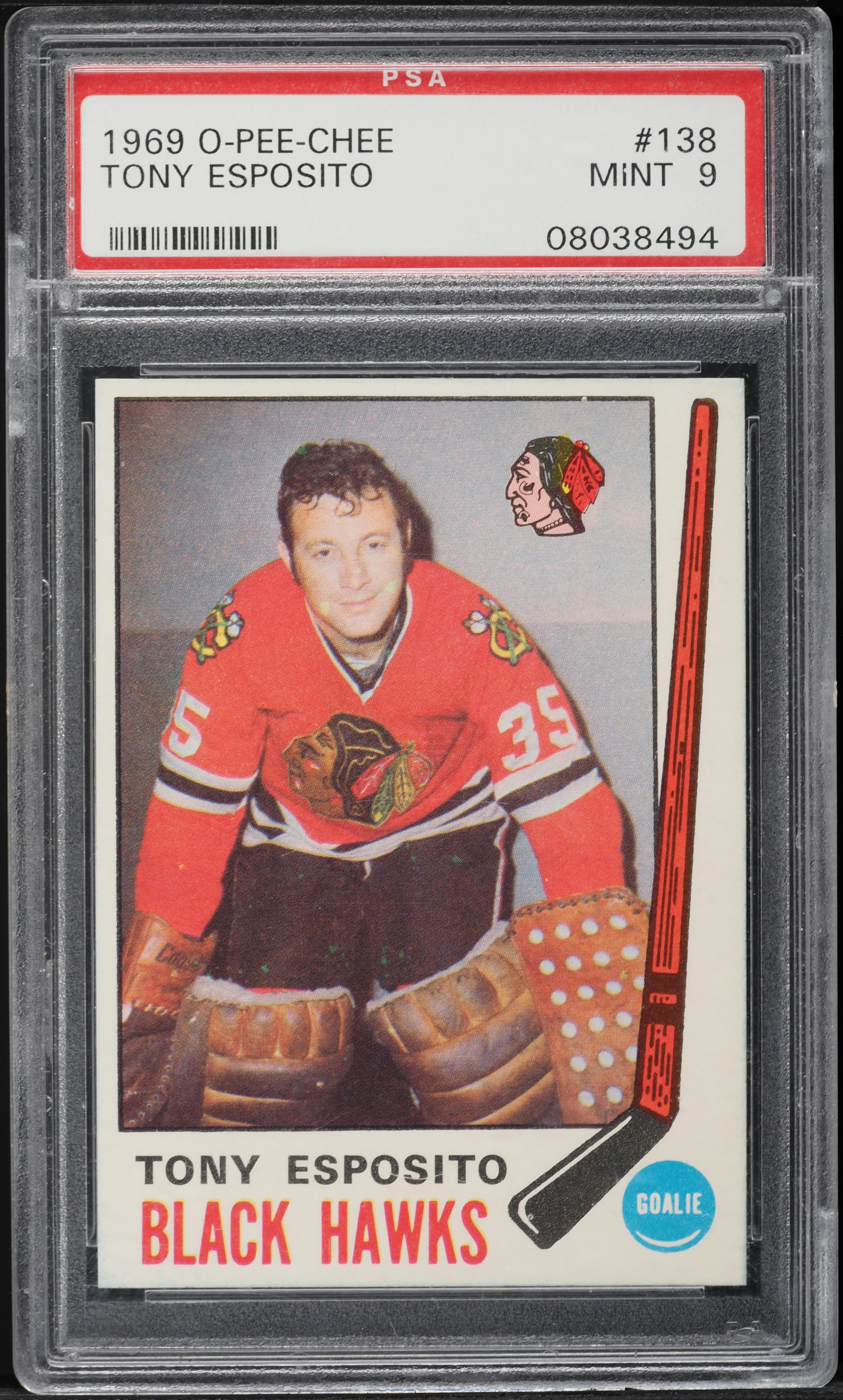 1969 O-Pee-Chee Hockey Tony Esposito ROOKIE #138 PSA 9 MINT