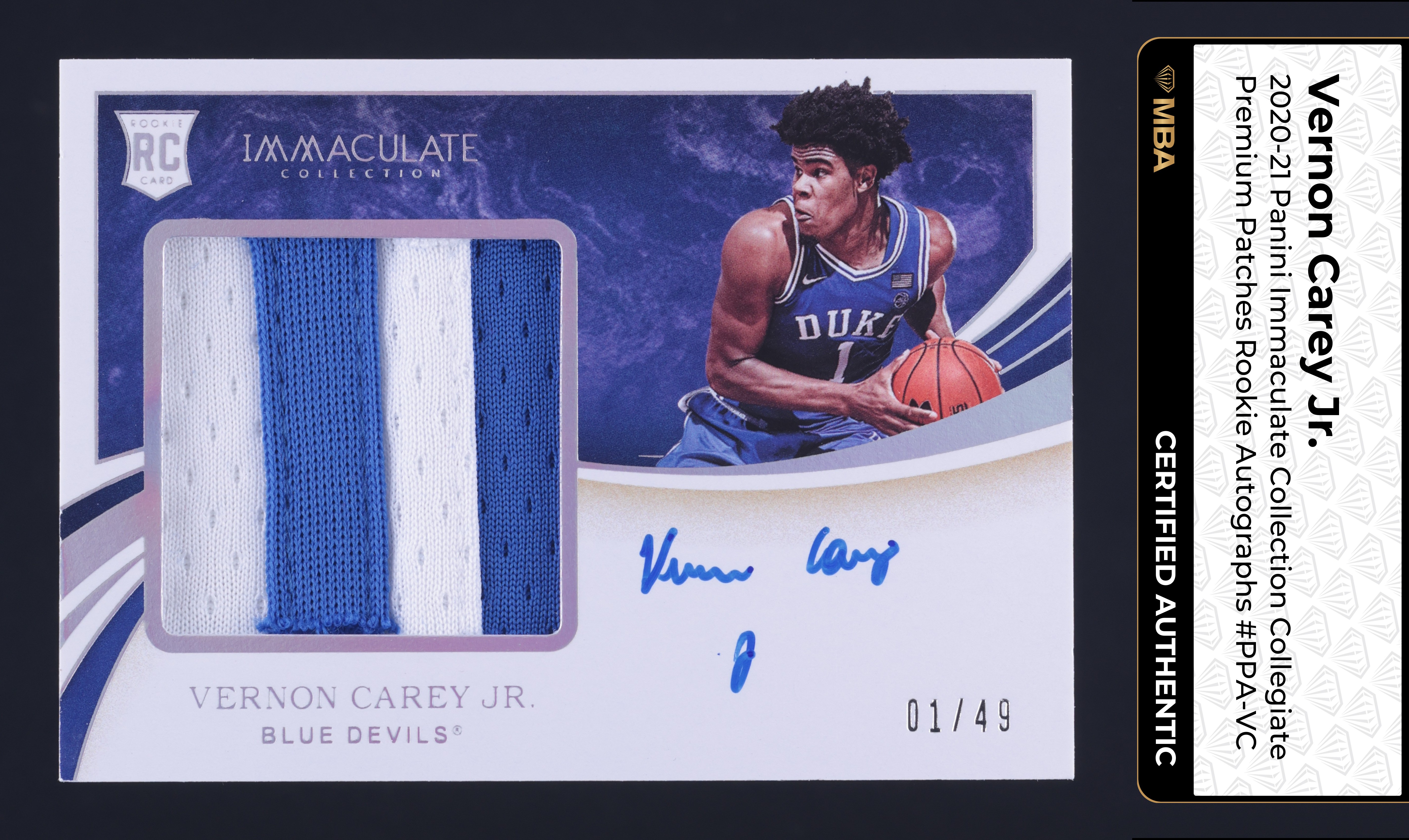 2020 Immaculate Collegiate Vernon Carey Jr. ROOKIE PATCH AUTO 1/49 MBA AUTH