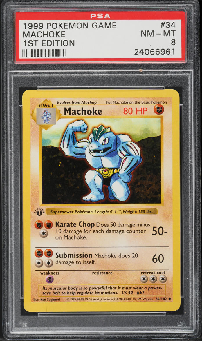 1999 Pokemon Base Set Shadowless 1st Edition Machoke #34 PSA 8 NM-MT