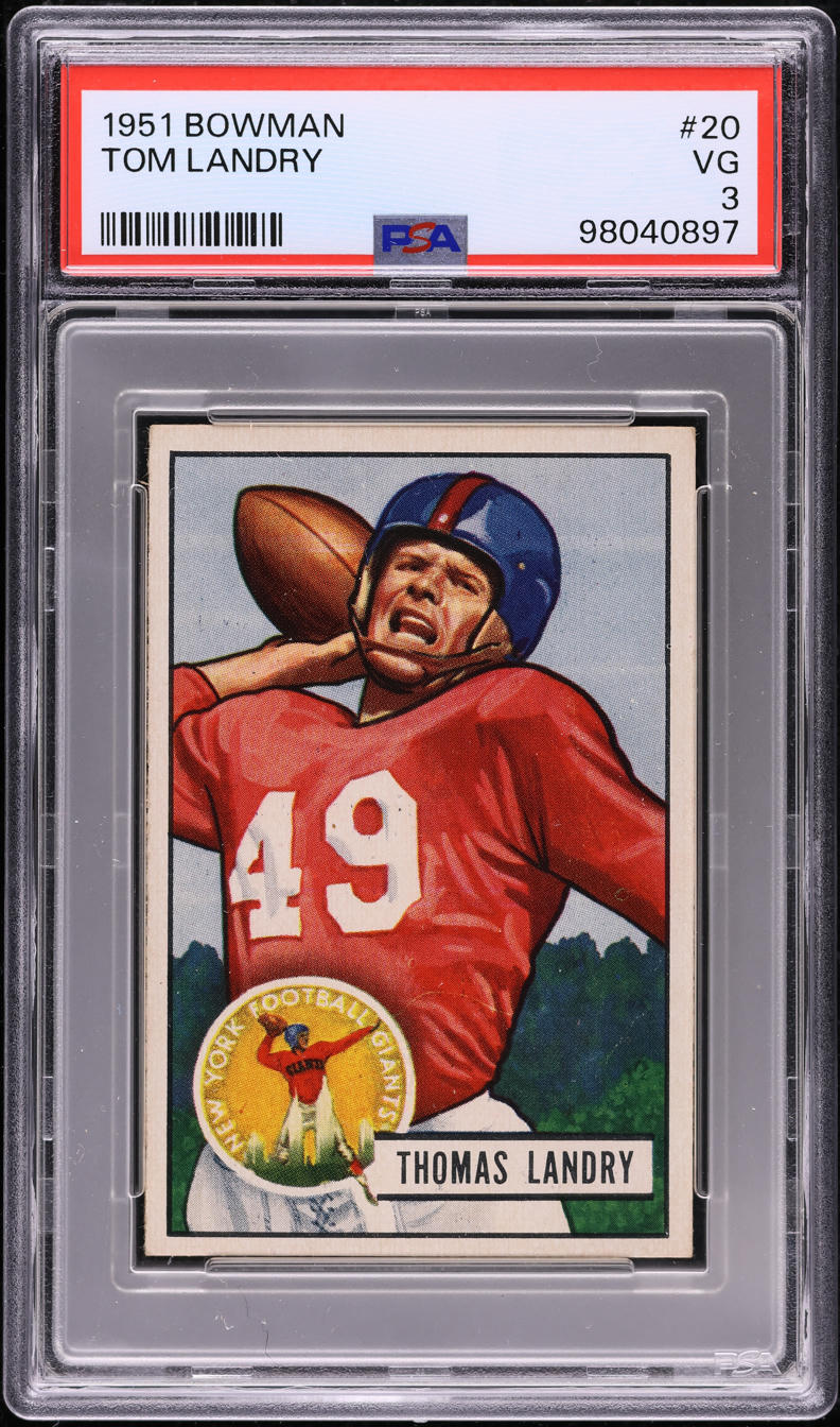 1951 Bowman Football Tom Landry ROOKIE #20 PSA 3 VG