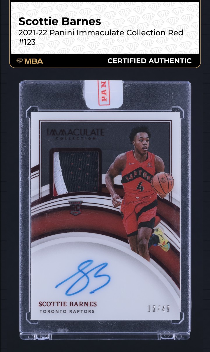 2021 Immaculate Collection Red Scottie Barnes ROOKIE PATCH AUTO /49 MBA AUTH