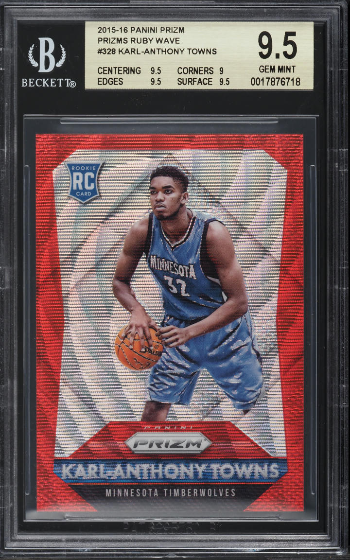 2015 Panini Prizm Ruby Wave Karl-Anthony Towns ROOKIE /350 #328 BGS 9.5 GEM MINT