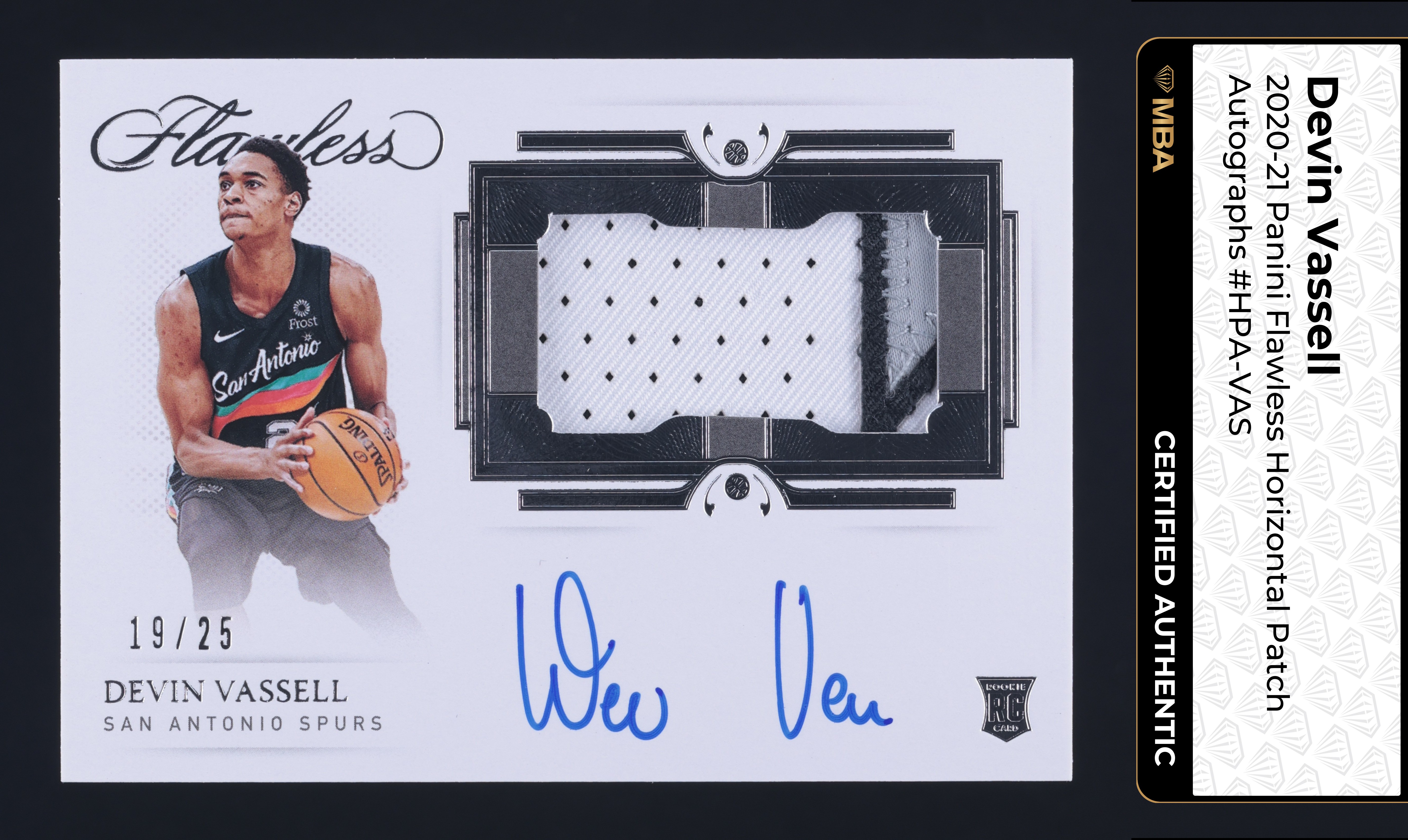 2020 Panini Flawless Horizontal Devin Vassell ROOKIE PATCH AUTO /25 MBA AUTH