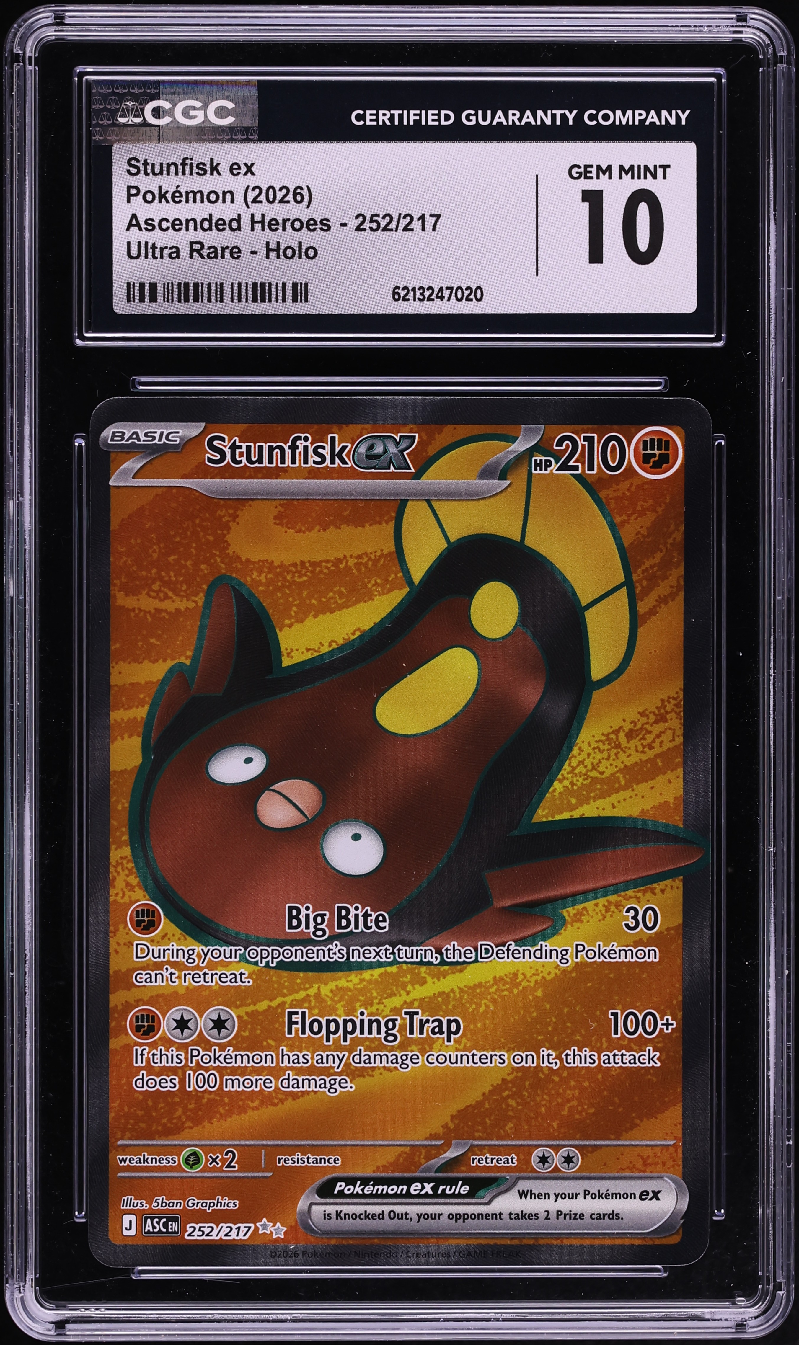 2026 Pokemon Mega Evolution Ascended Heroes Full Art Stunfisk EX #252 CGC 10 GEM MINT