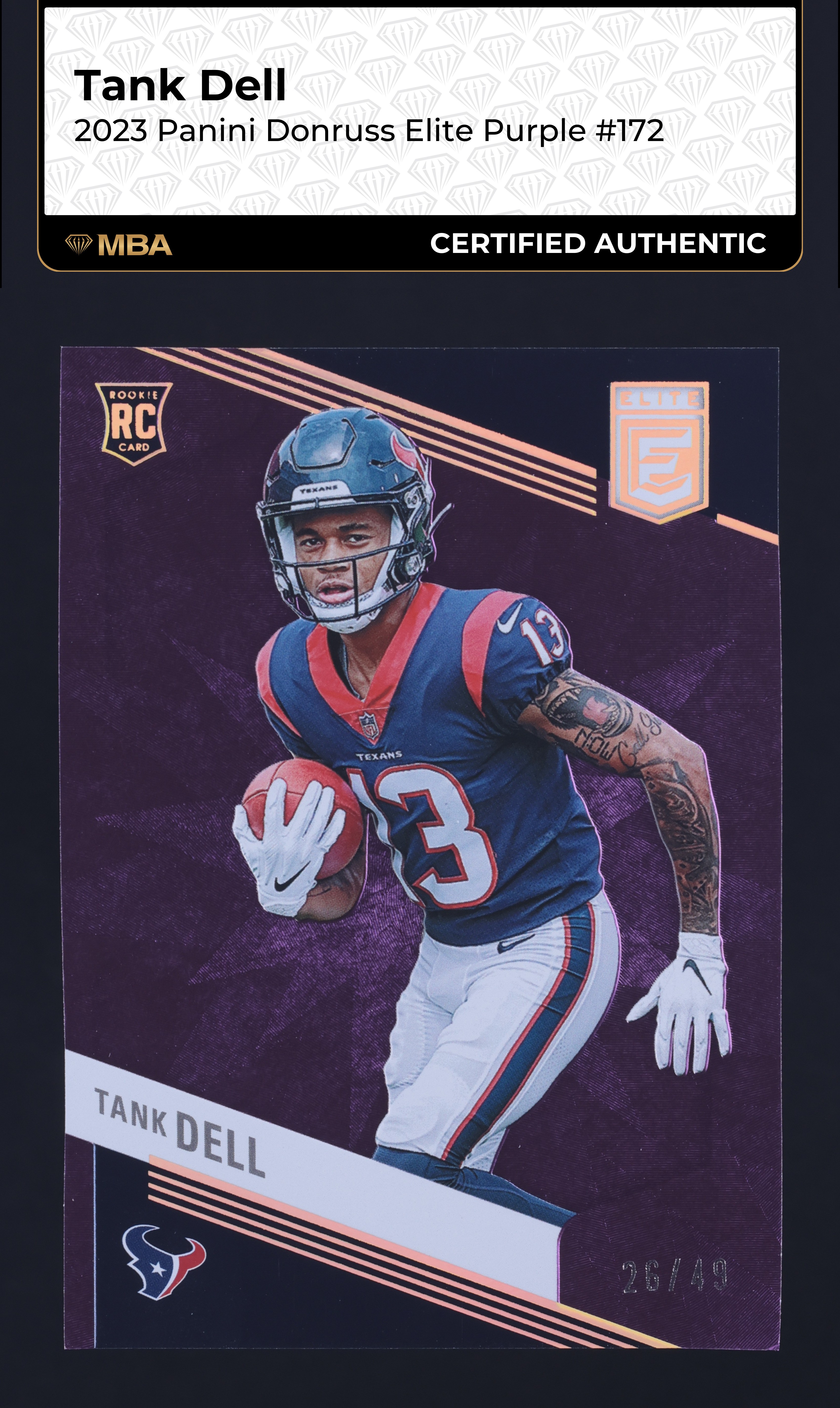 2023 Donruss Elite Purple Tank Dell ROOKIE /49 #172 MBA AUTH