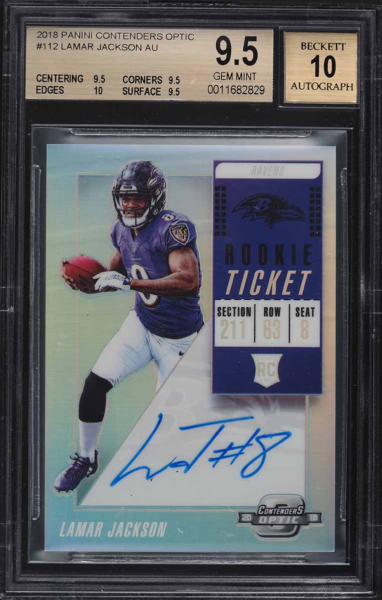 2018 Panini Contenders Optic Lamar Jackson ROOKIE AUTO #112 BGS 9.5 GEM MINT
