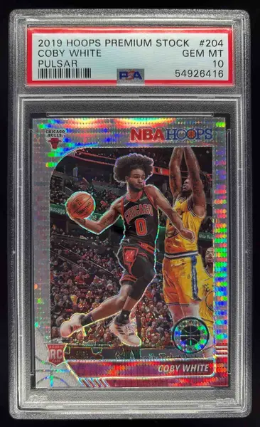 2019-20 Panini Hoops Premium Stock Prizms Pulsar #204 Coby White RC PSA 10
