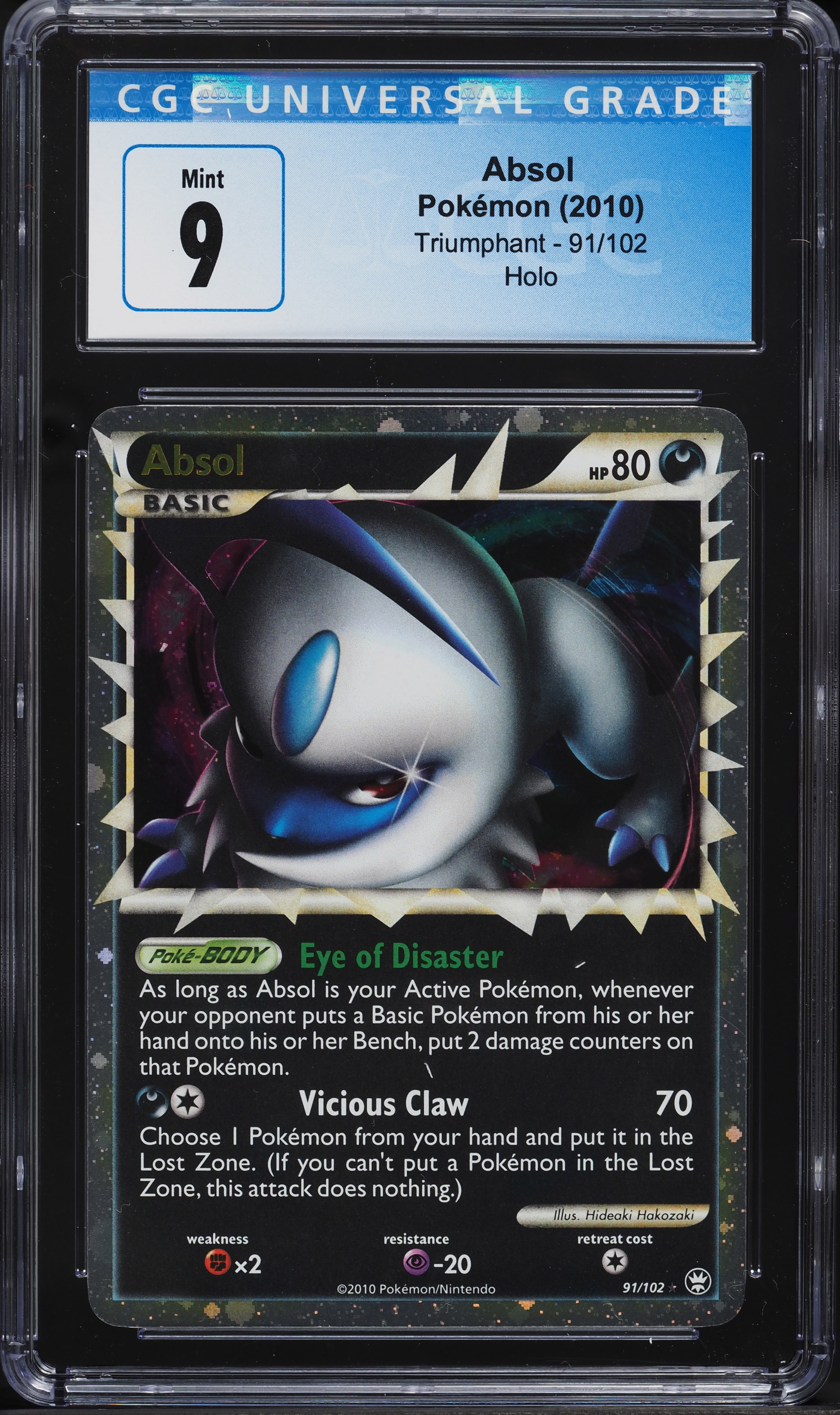 2010 Pokemon HeartGold & SoulSilver Triumphant Holo Absol #91 CGC 9 MINT