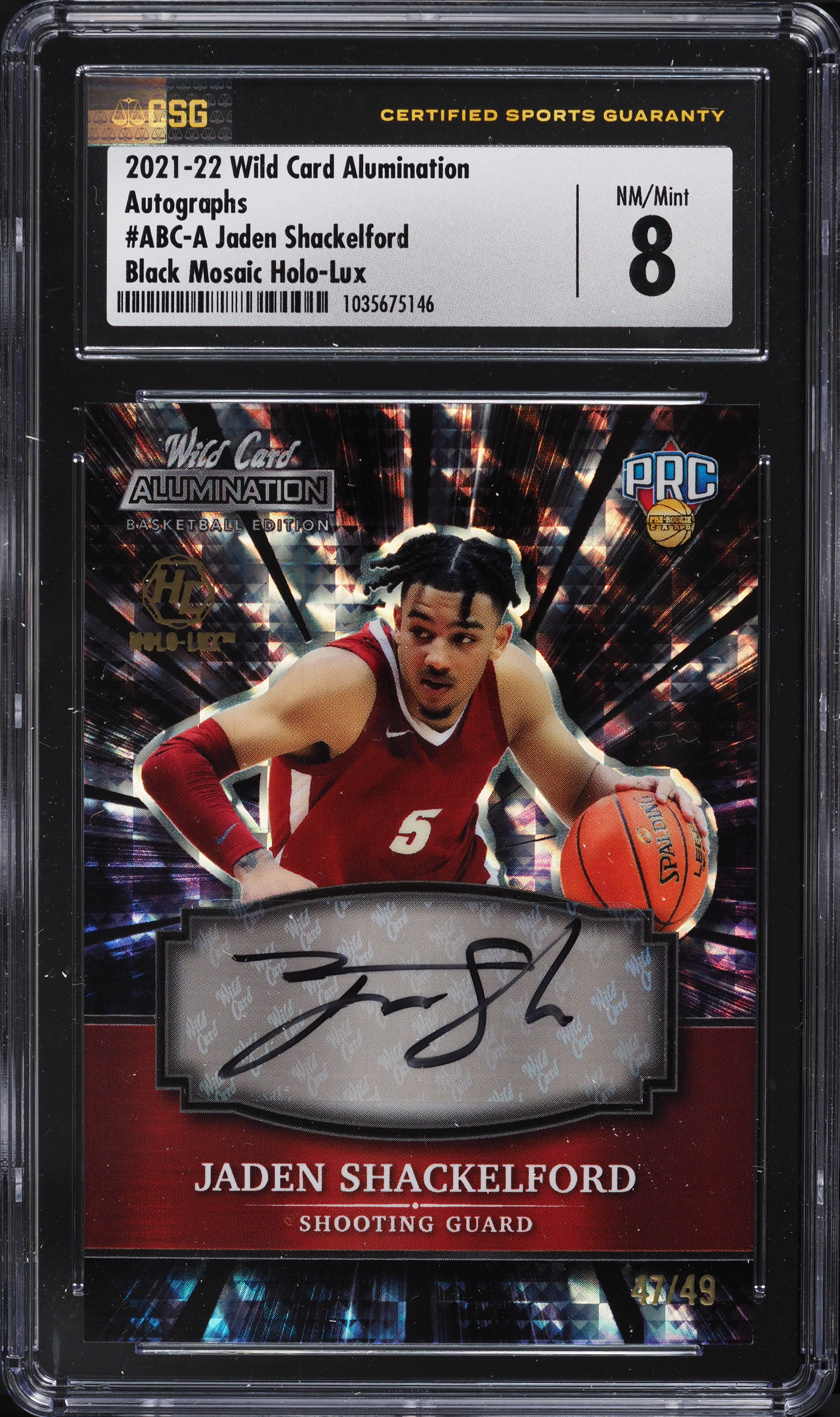 2021 Wild Card Alumination Holo Lux Black Jaden Shackelford RC AUTO /49 CSG 8