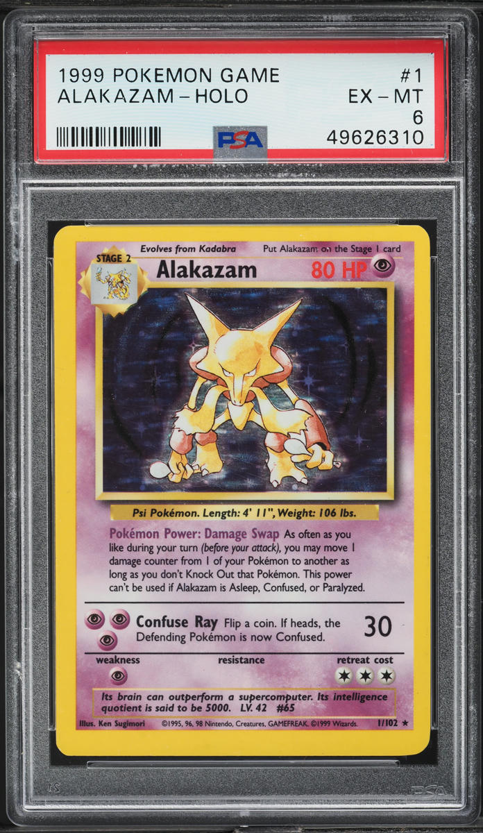 1999 Pokemon Base Set Holo Alakazam #1 PSA 6 EXMT