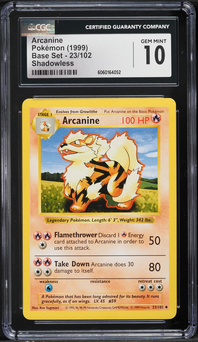 1999 Pokemon Base Set Shadowless Arcanine #23 CGC 10 GEM MINT